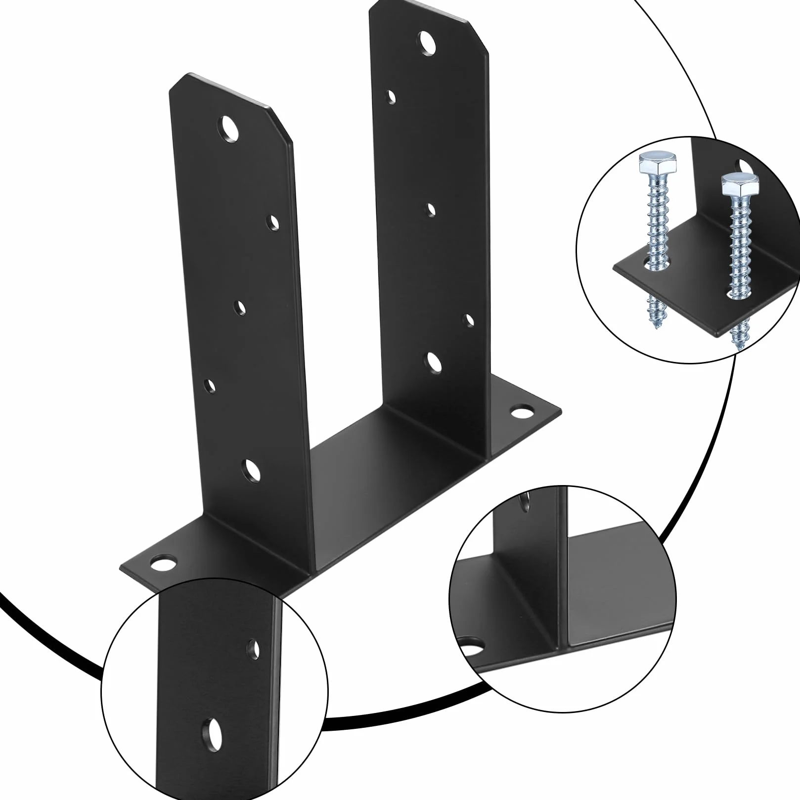 Soporte para Postes en U 90x90mm, Anclaje para Postes de Madera, Base Atornillable para Hormigón