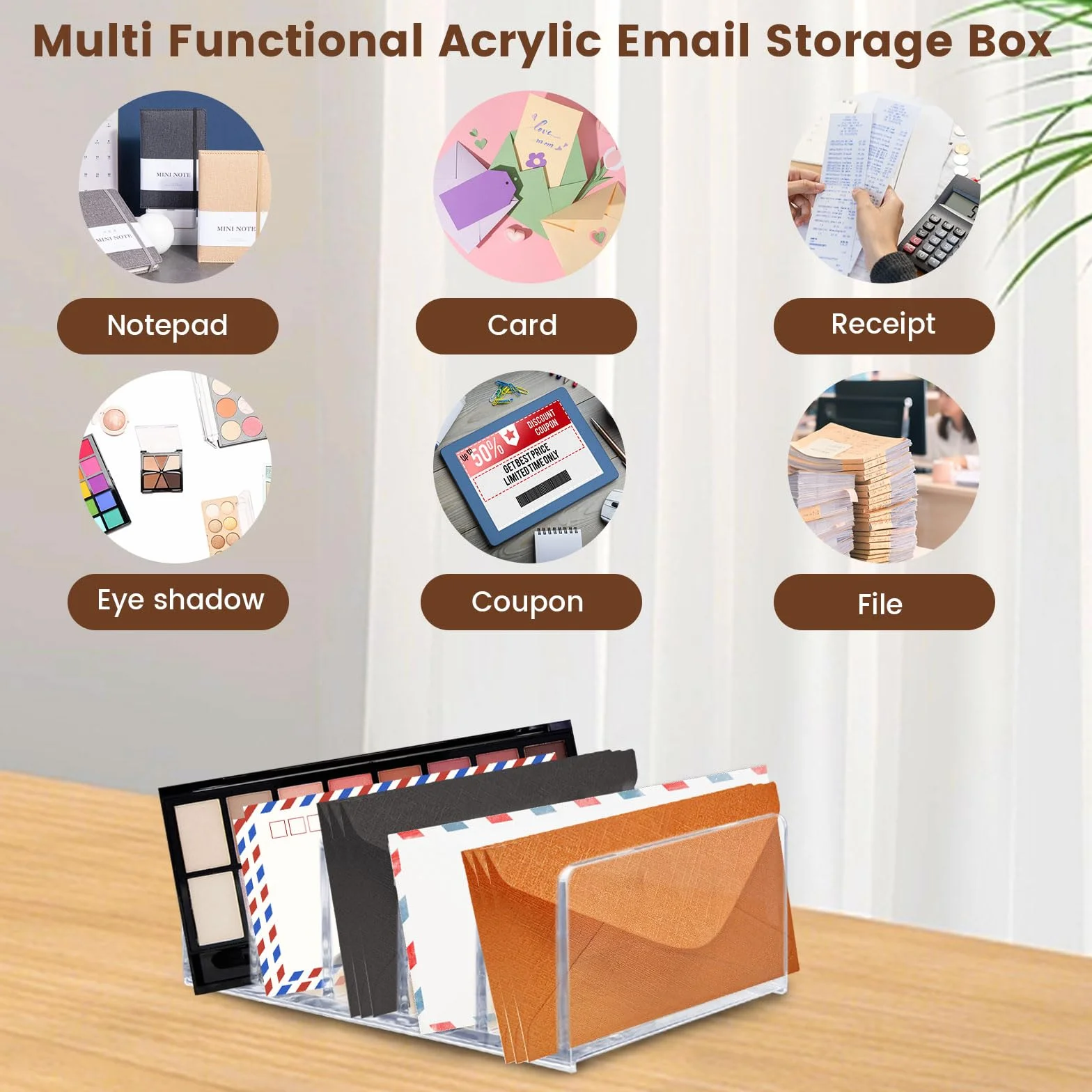 LELE LIFE Acrylic Mail Organizer 5 Compartments Desktop Office Home