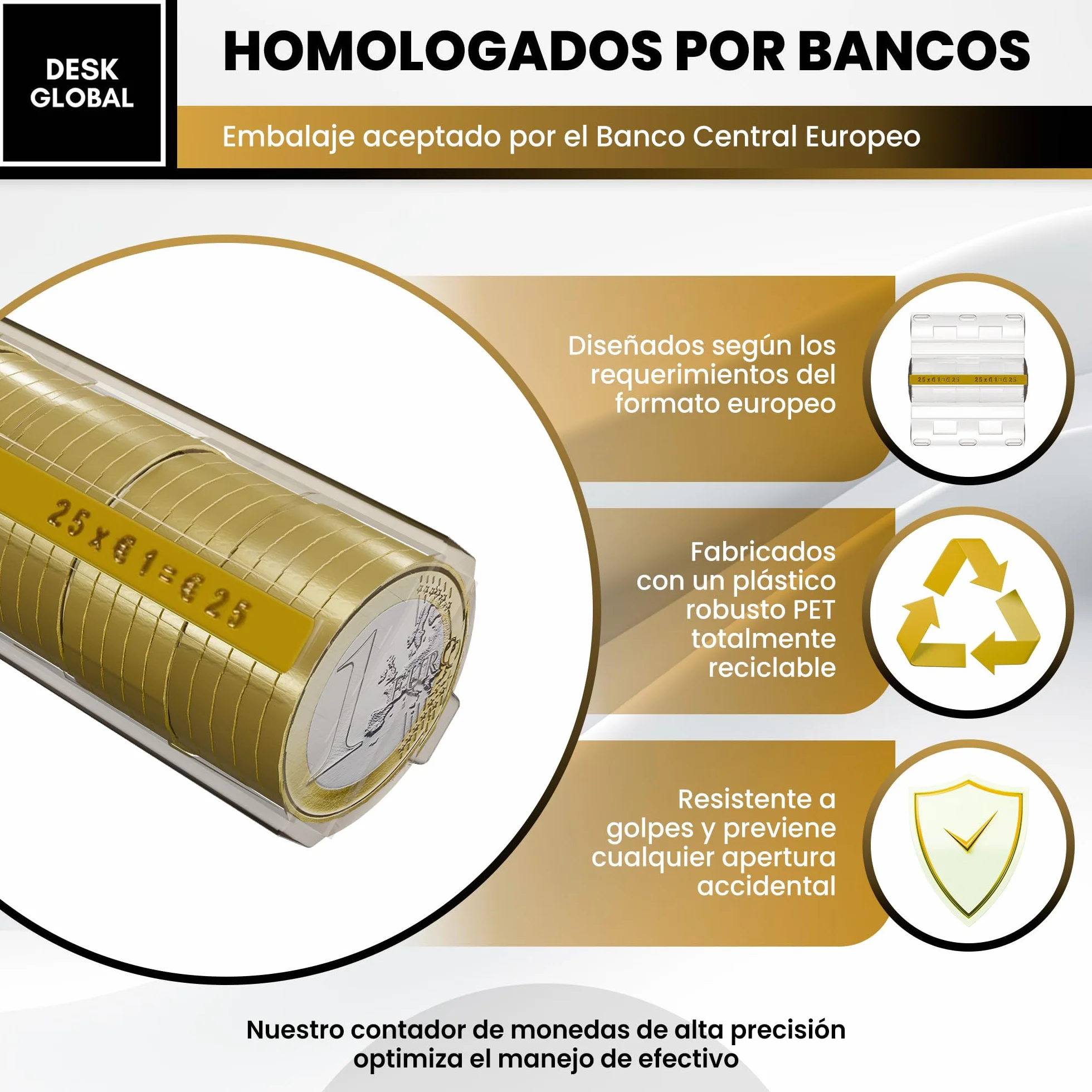 Clasificador de Monedas Pack 120 Cartuchos Porta Monedas Homologados Reforzados para Euros y Céntimos