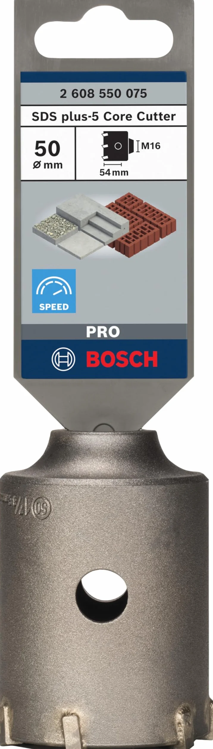 Bosch 2 608 550 075 - Corona perforadora hueca SDS-plus-9 para adaptadores hexagonales (50 x 50 x 72 mm)