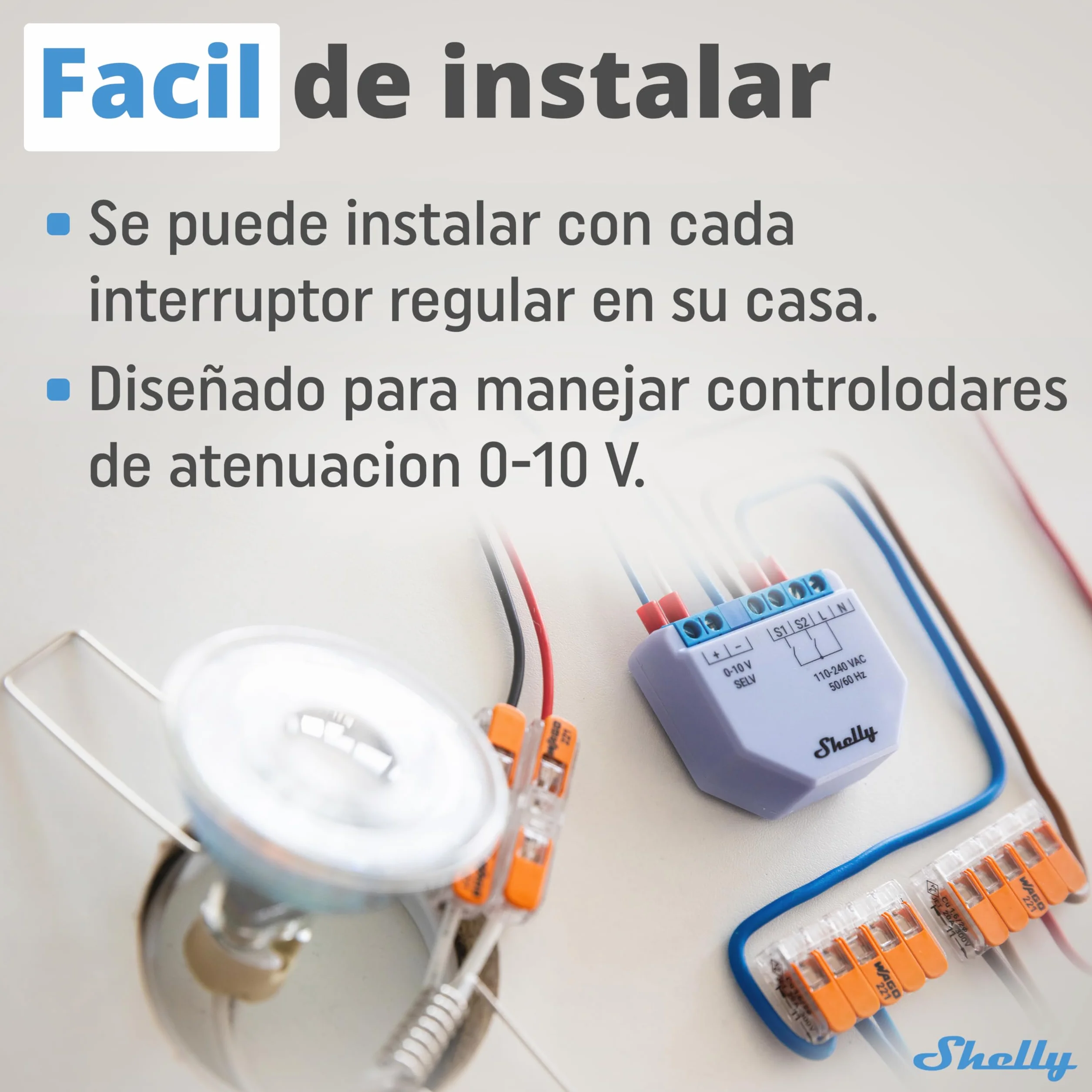 Shelly Plus 0-10V Dimmer - Módulo Regulador de Luz W-Fi & Bluetooth, Atenuador Inalámbrico para regulable LED, No necesita hub, Control remoto Shelly app, Compatible Alexa Google Home