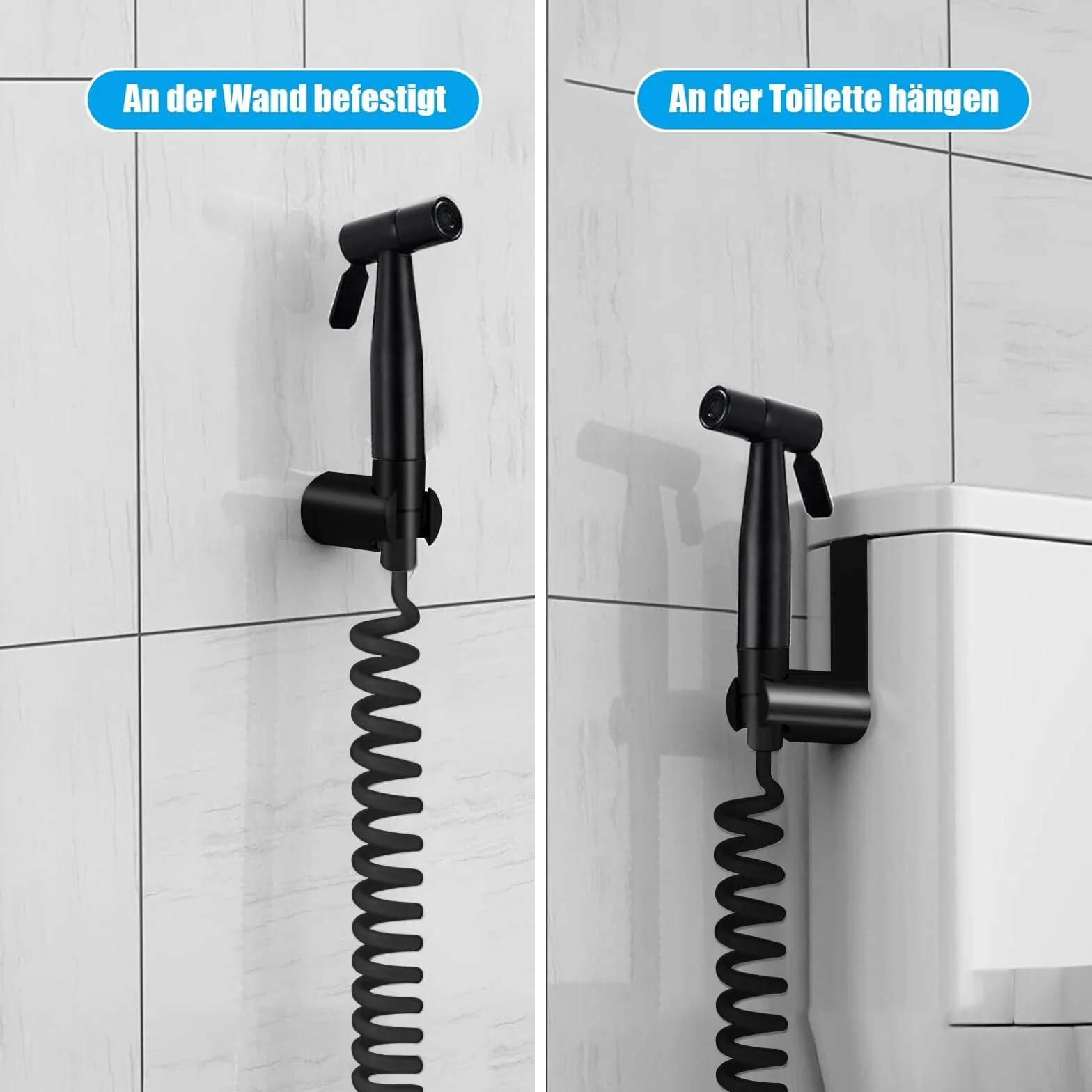 Grifo de Bidet con Manguera 2m, Cabezal de Ducha WC, Kit de Rociador de Mano de Acero Inoxidable Negro