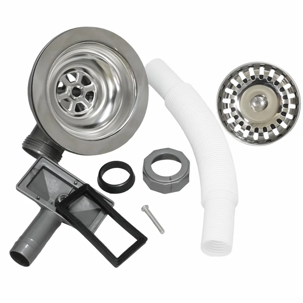 Válvula Desagüe Fregadero Cocina 114 mm Acero Inoxidable G1 1/2" Rebosadero Colador