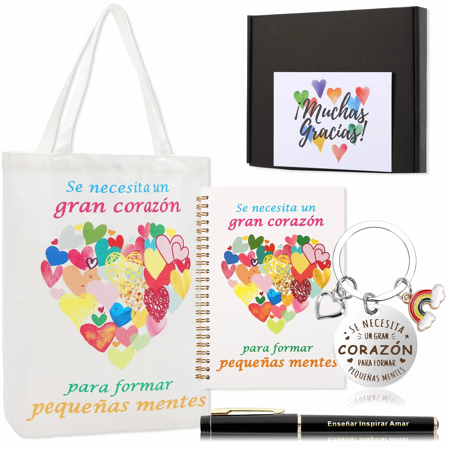 Set Regalo Profesora Infantil 6 Piezas con Tote Bag, Cuaderno A5, Bolígrafo, Llavero, Caja Personalizado