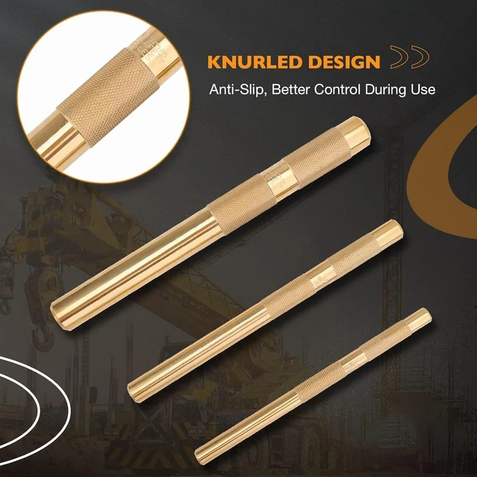 Brass Drift Punch Set, 25075 25076 25077 - Punzones de latón de 3 piezas con 3/4 pulgadas, 1/2 pulgadas, 3/8 pulgadas