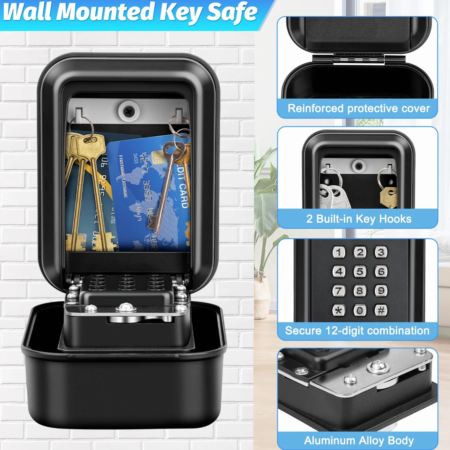 Cajetin Llaves con Codigo Exterior Grande Caja Seguridad para Llaves Pared Combinacion 12 Digitos Impermeable