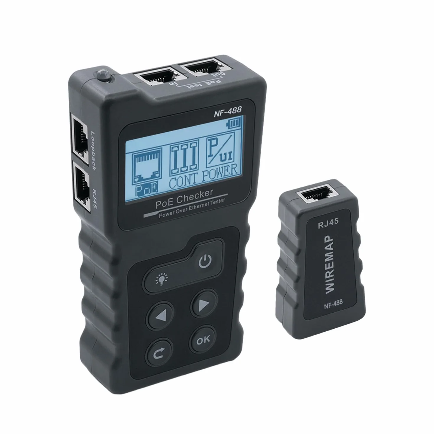Mcbazel Probador de Red RJ45 con Pantalla LCD, DC Power & Switch Loop-back Test Poe Checker con Rastreador de Cable el Ethernet Kit de Herramientas de Red