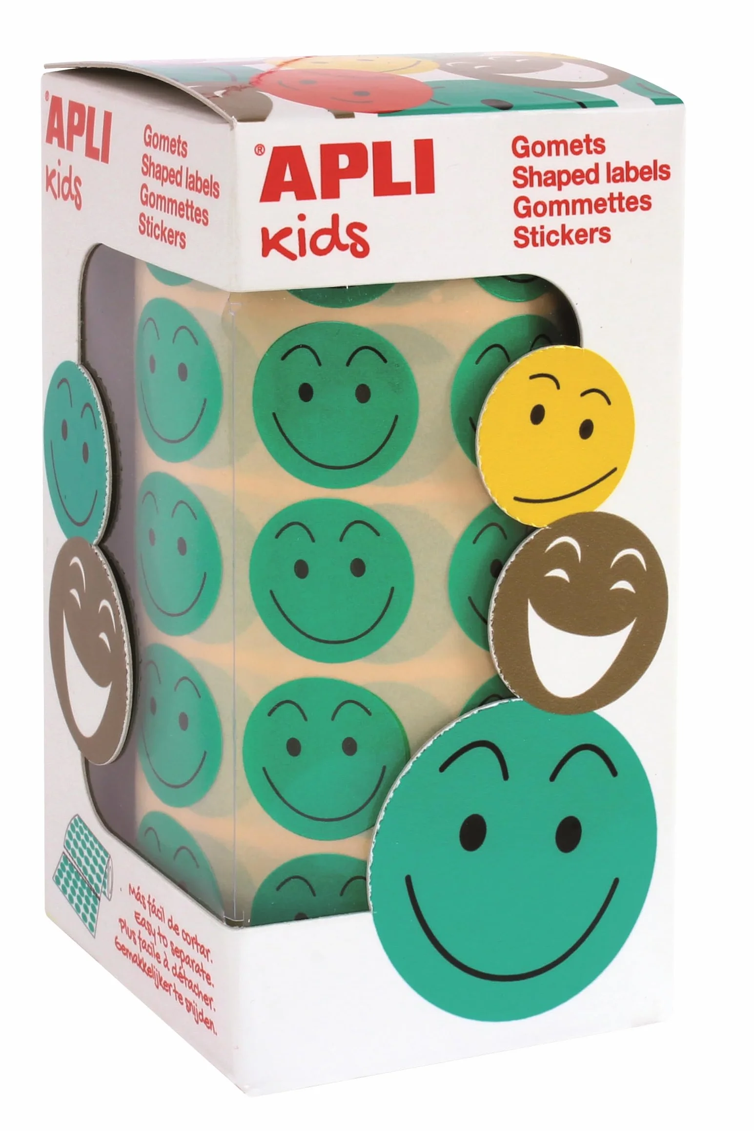 APLI Kids Gomets autoadhesivo smile verde cara feliz rollo 900 pegatinas