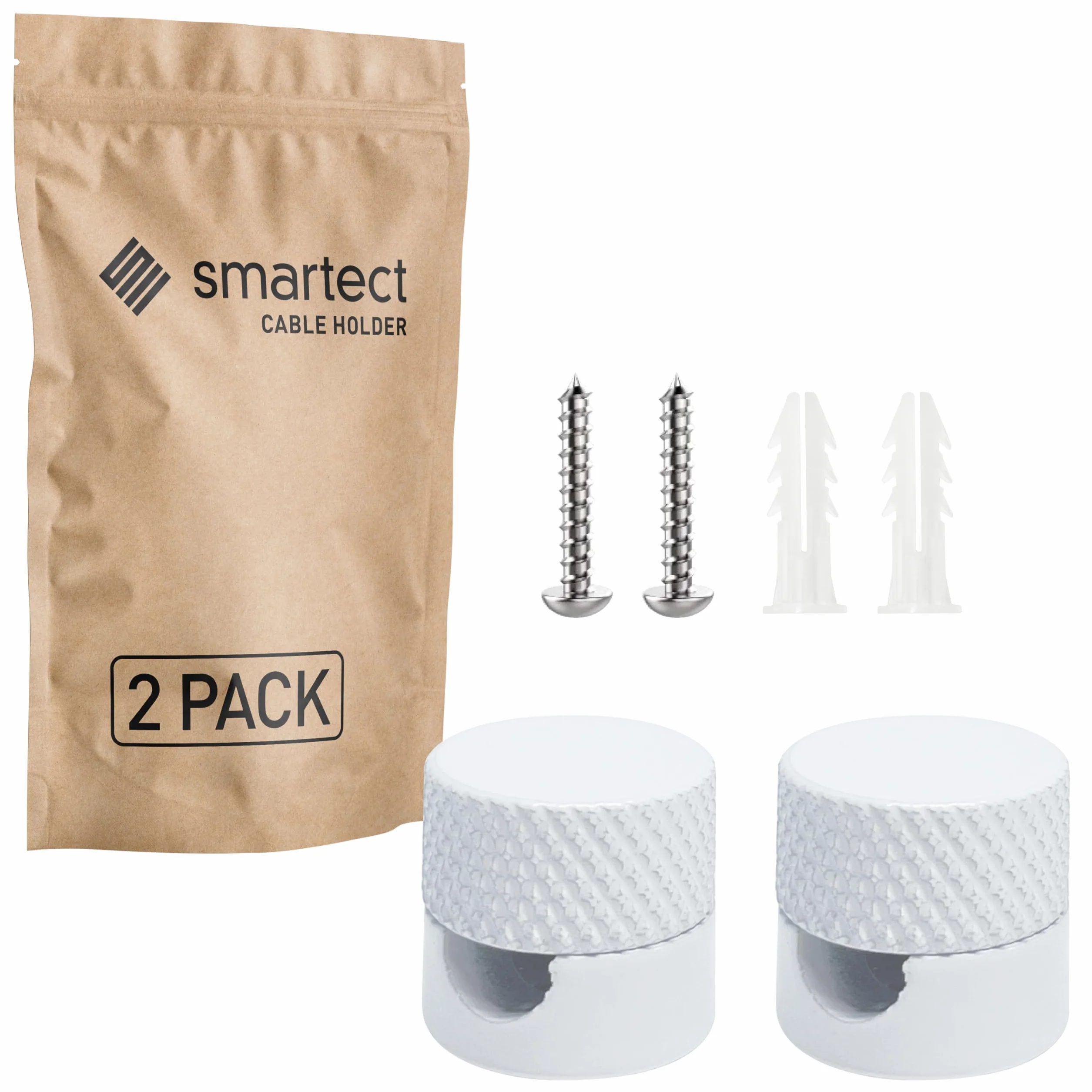 smartect Soporte de Techo y Pared de Aluminio para Cables [2 Piezas, Corrugado, Blanco] Fijación con tornillos y tacos, Decentrador de Techo para que arme su propio proyecto de bricolaje