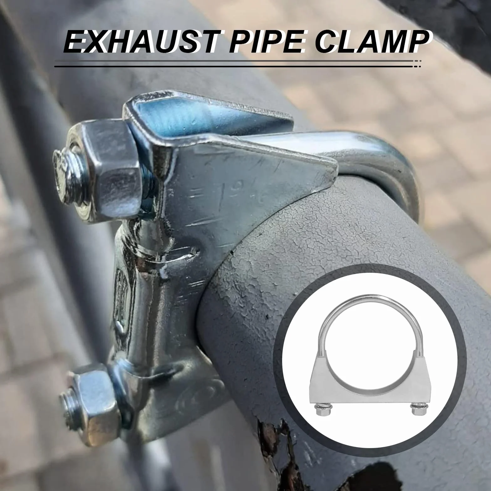 2 abrazaderas M8 para tubo de escape en U, diámetro de 50 mm, acero galvanizado, silenciador, abrazaderas con brida para sillín