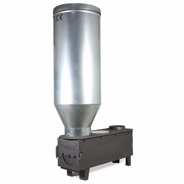 Estufa policombustible sin electricidad sistema tomás para pellet, cascara de almendra, hueso de aceituna