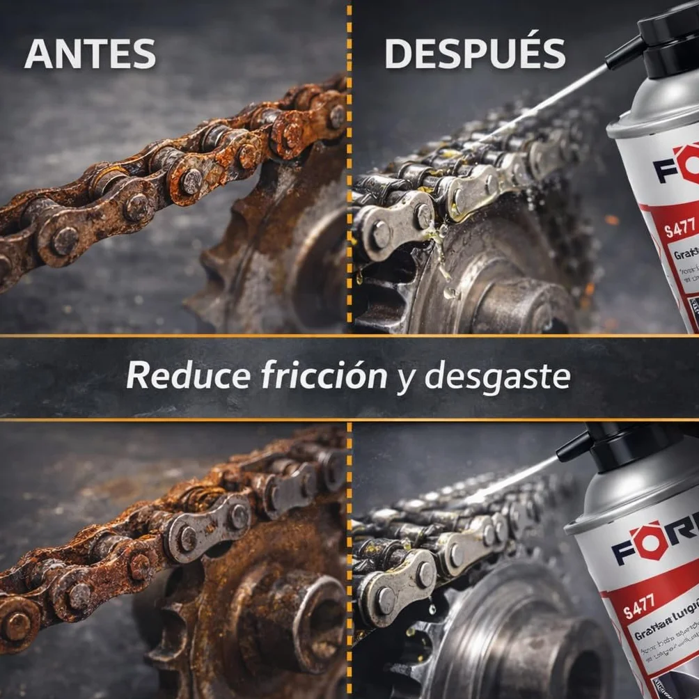 FORCH Grasa Líquida en Spray 500 ml S477 – Lubricante Profesional de Alto Rendimiento para Cadenas, Engranajes y Rodamientos – Larga Duración, Resistente al Agua y Antidesgaste (1)