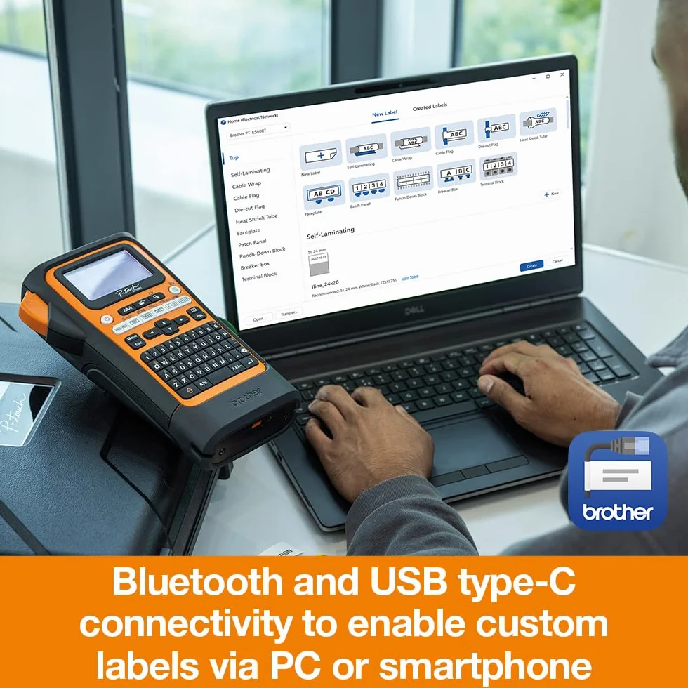 Brother PTE310BTVP Rotuladora electrónica profesional con conexión PC y WiFi, corte automático, teclado QWERTY