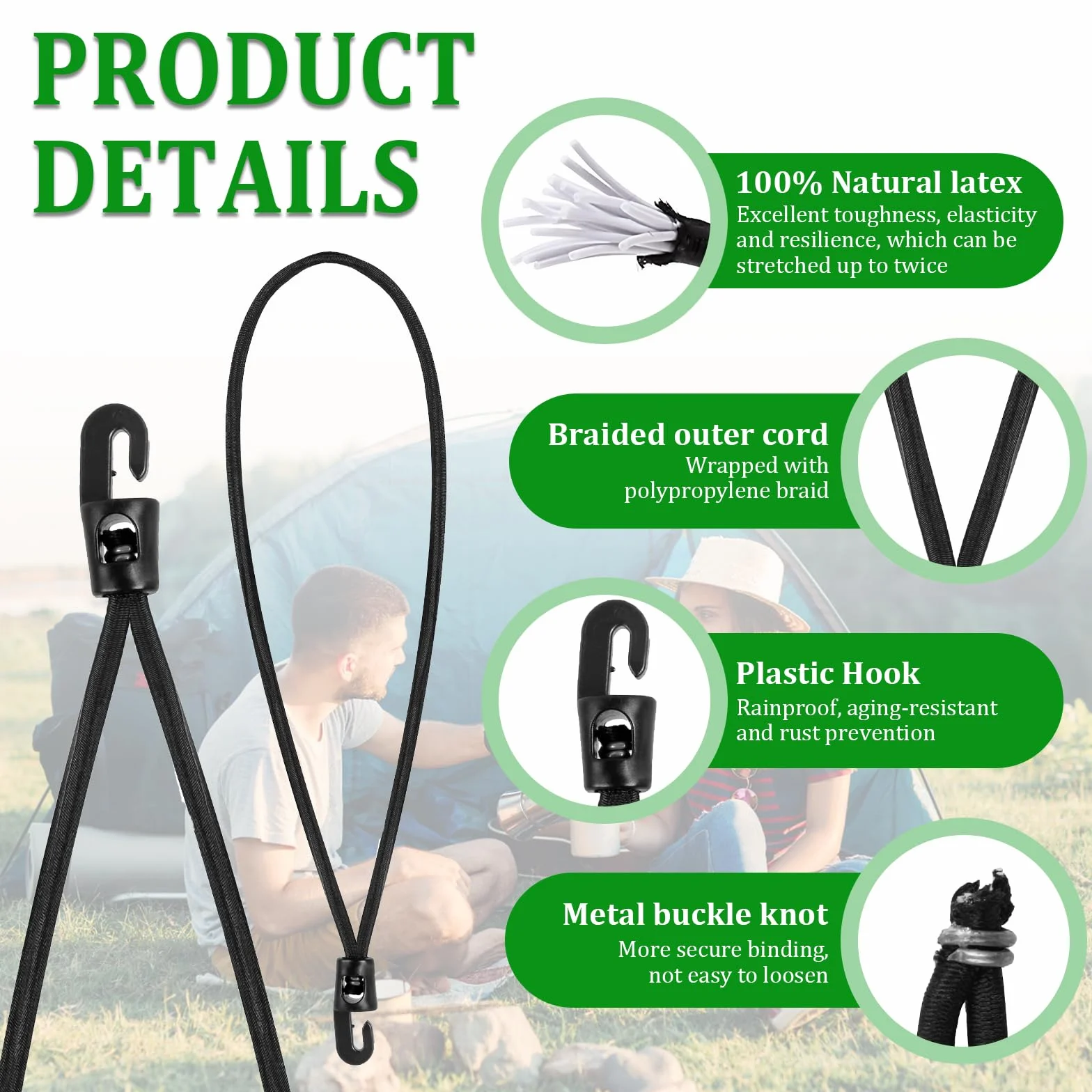 100 Piezas Goma tensora con Ganchos 25 cm Tensor elástico con Gancho Ø 4 mm Negro Cuerda elástica con Ganchos Tensor para Cortinas de jardín, pabellones, Tiendas de campaña, Banner, Carteles