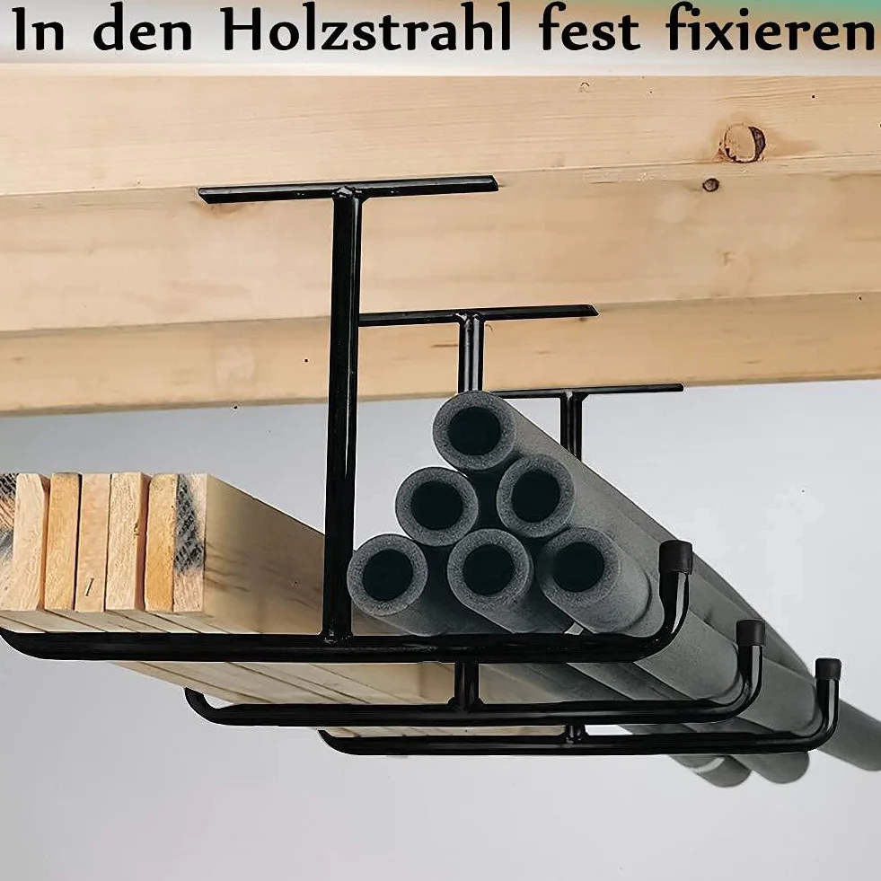 Garaje Heavy Duty Gancho de techo de goma, juego de 4 ganchos de techo para neumáticos de coche, negro de acero, doble punta, soporte de techo de 20 cm para escalera y equipos deportivos
