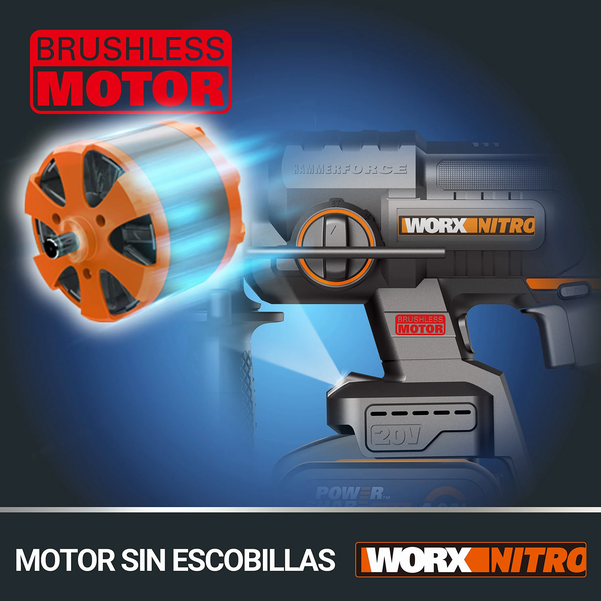 Worx WX381 Martillo Perforador Brushless 20V 2J Batería 4Ah