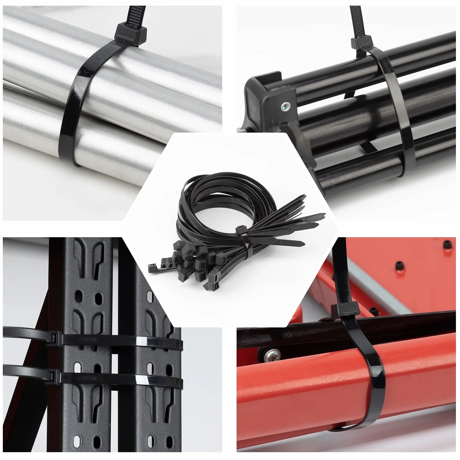 XINGO 100 bridas negras resistentes, 600 mm x 9 mm de largo con 80 kg de resistencia a la tracción ultra fuerte, grandes bridas resistentes a los rayos UV extra largas para uso en exteriores