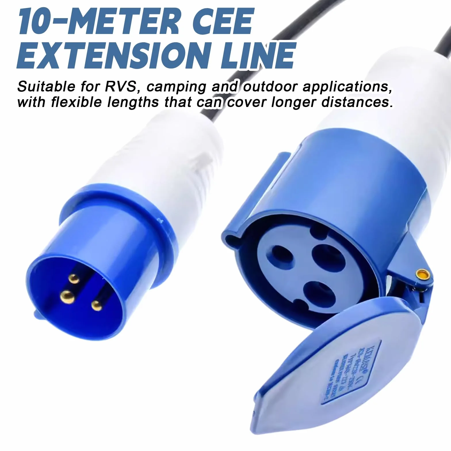 Prolongador CEE 10 M 230 V 16 A, alargador de camping coche, CEE alargador eléctrico IP44, cable alargador caravana CEE, adecuado para camping, caravana, barco, astillero