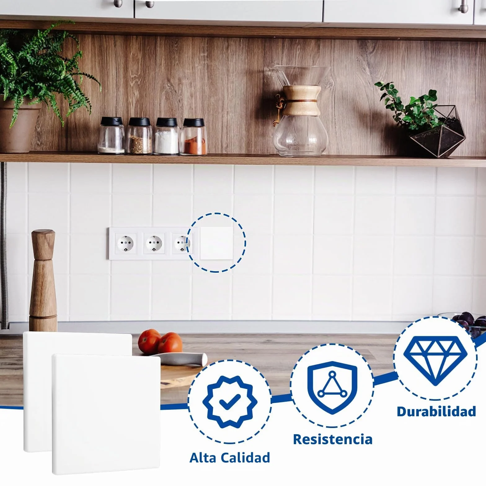 Placa De Pared Decorativa En Blanco, Set De 2 Unidades De 8,6 X 8,6 Cm, Fabricada En Plástico Sin Tornillos, Ideal Para Cubrir Enchufes O Interruptores No Utilizados, Fácil De Instalar Y Duradera