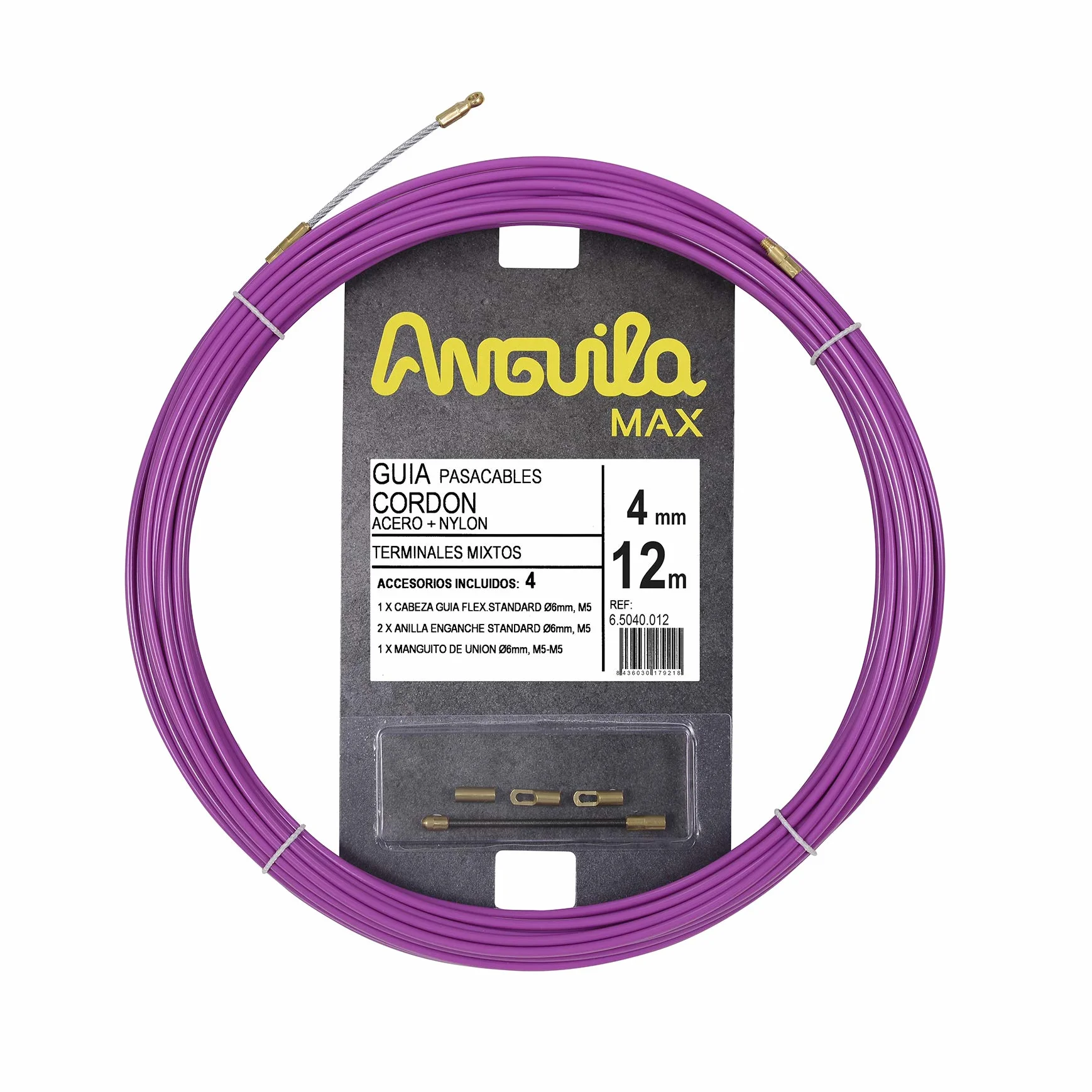 Anguila Max | Guía Pasacables | Terminales Mixtos | Acero + Nylon | Color Púrpura | Diámetro 4mm | 12 metros