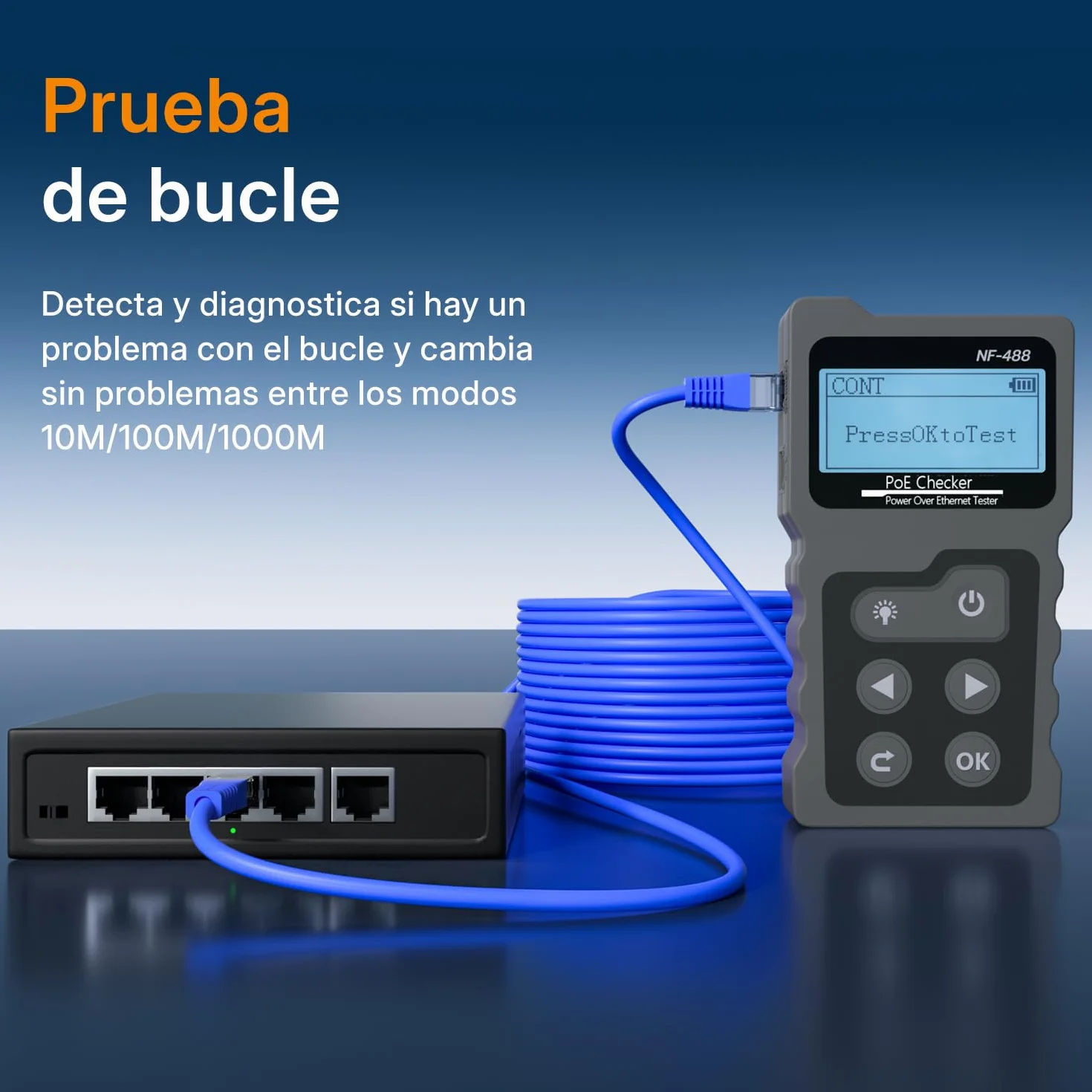 Mcbazel Probador de Red RJ45 con Pantalla LCD, DC Power & Switch Loop-back Test Poe Checker con Rastreador de Cable el Ethernet Kit de Herramientas de Red