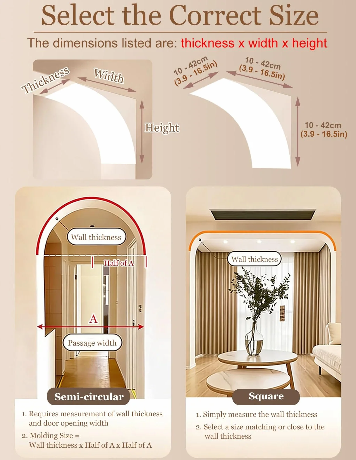 Kit de molduras de arco de puerta, inserto de arco semicircular para decoración de interiores, juego de molduras universales redondeadas para puerta