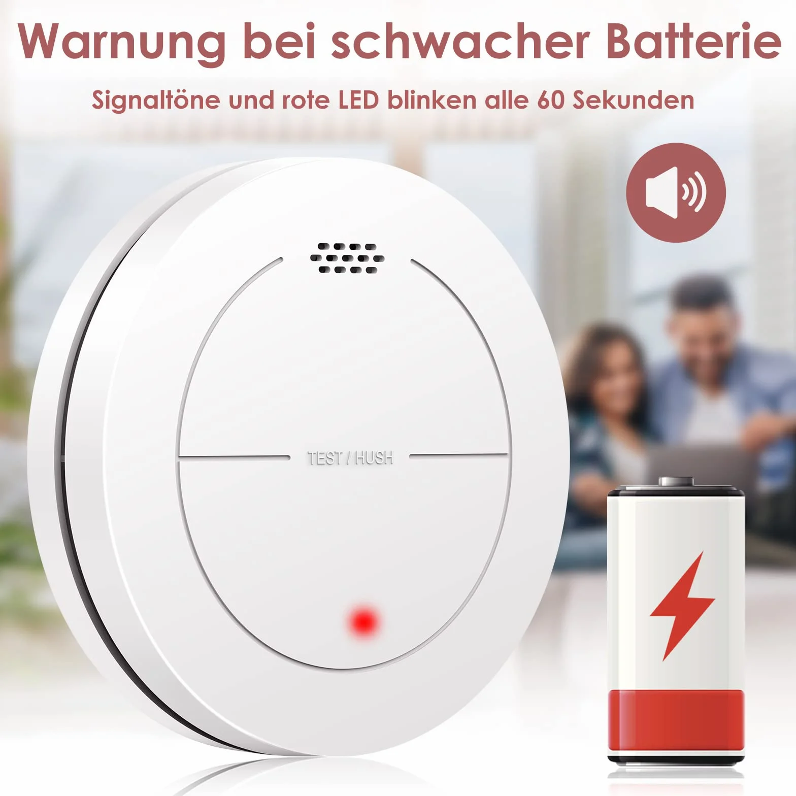 Detector de Humo Plano 85dB, batería 10 años, función Silencio, 1 Pieza