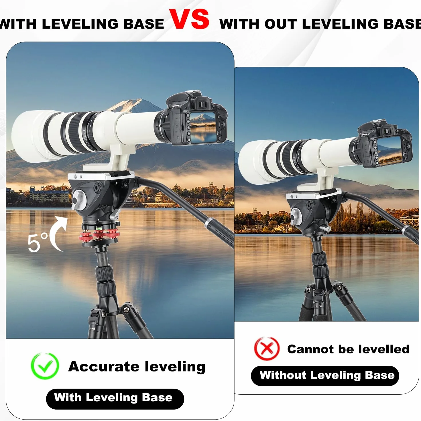 Base niveladora Koolehaoda con Nivel de Burbuja y Tornillo de 3/8", 3 diales con Ajuste de precisión de +/-5 Grados, construcción de aleación de Aluminio para trípode de cámara