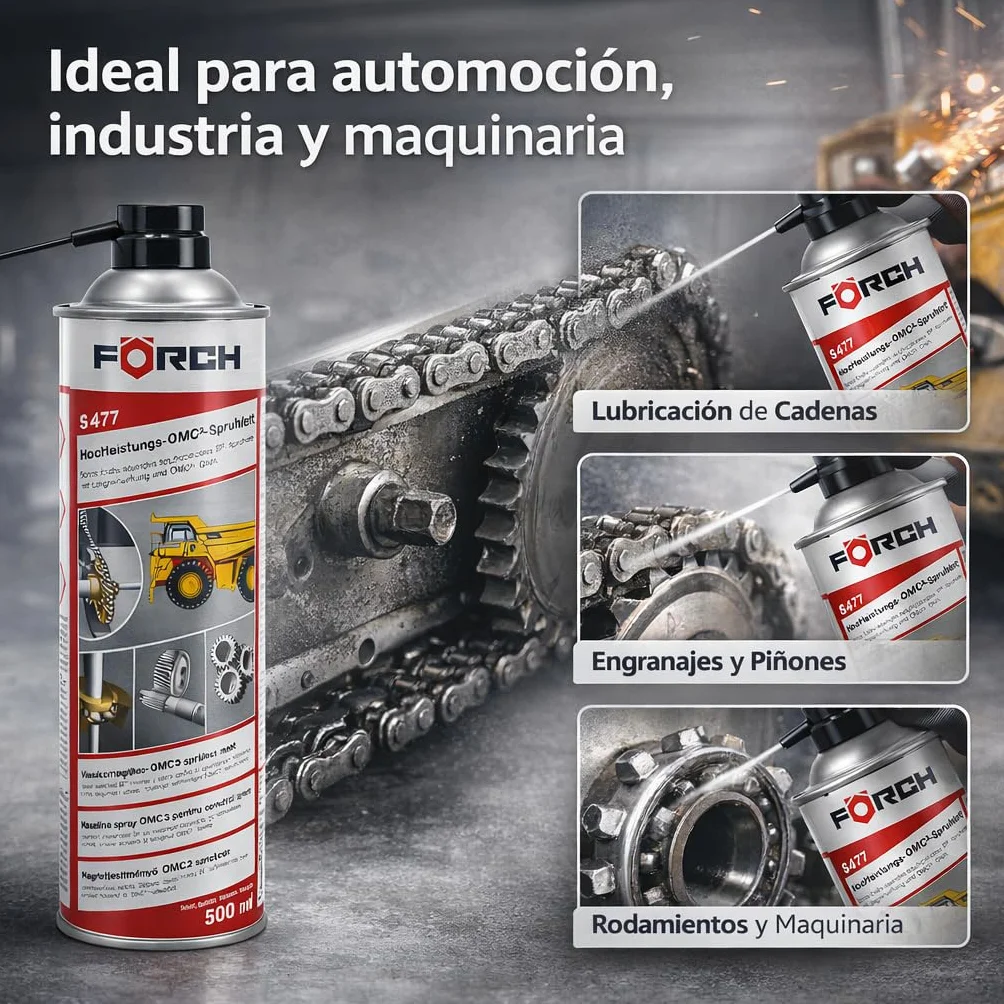 FORCH Grasa Líquida en Spray 500 ml S477 – Lubricante Profesional de Alto Rendimiento para Cadenas, Engranajes y Rodamientos – Larga Duración, Resistente al Agua y Antidesgaste (1)