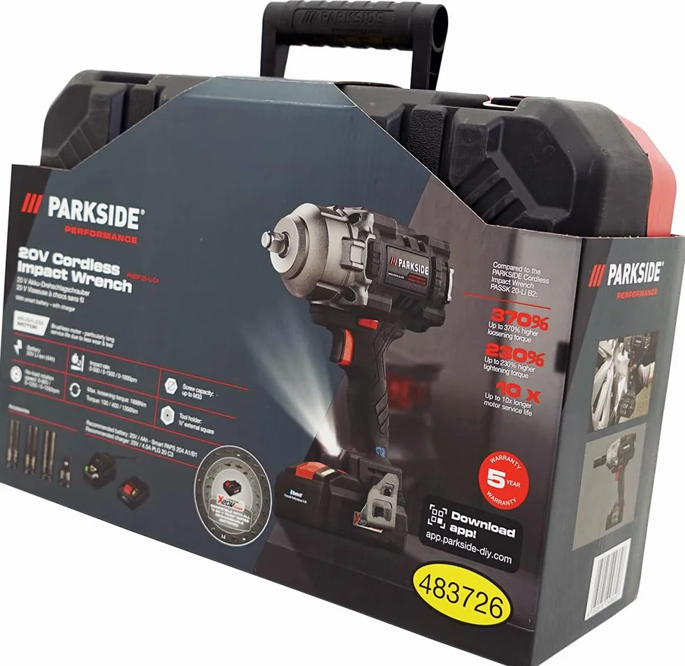 HEADNMORE® Paquete - PARKSIDE PERFORMANCE® Atornillador de impacto con batería PASSP 20-Li C4 incl. Batería inteligente de 4Ah + Llavero