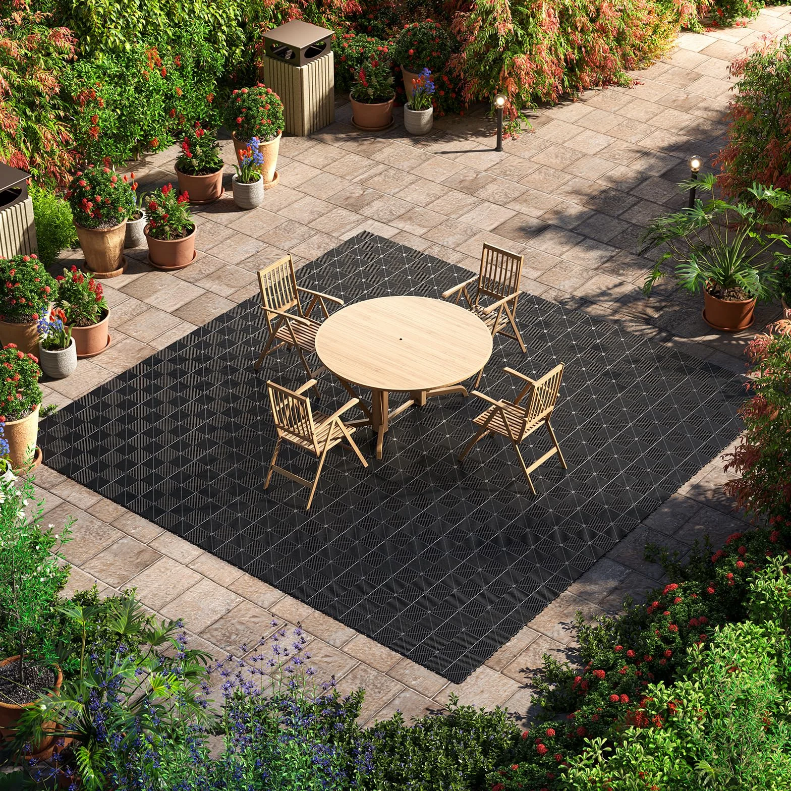 VEVOR Baldosas para Garaje Entrelazadas, 310 x 310 mm, Paquete de 12 Piezas, Azulejos de Drenaje de Polipropileno, Autoventilado, Antideslizante, Suelo Modular para Cocina Piscina Baño, Color Negro