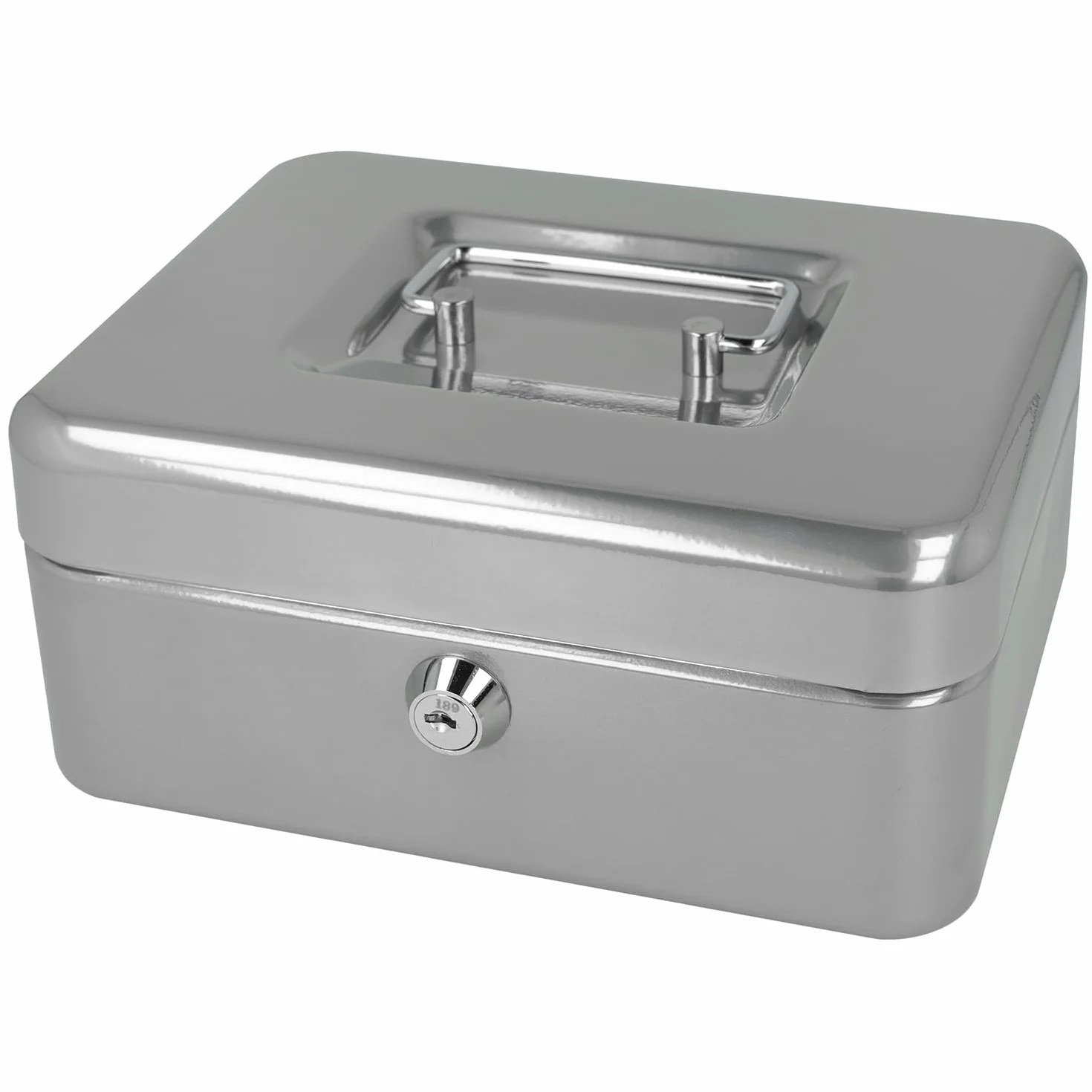 Westcott Caja de efectivo con cerradura 20 cm plata chapa de acero 2 llaves inserto extraíble monedas 3 compartimentos