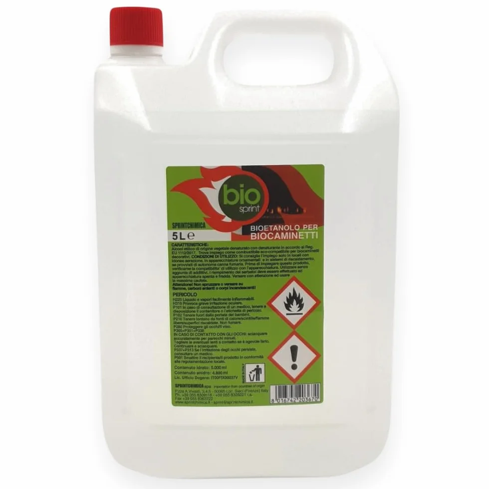 Bio Sprint - Bioetanol - Combustible para estufas de 5 litros, 99,9% inodoro, sin humo natural, sin azufre, plástico, color rojo