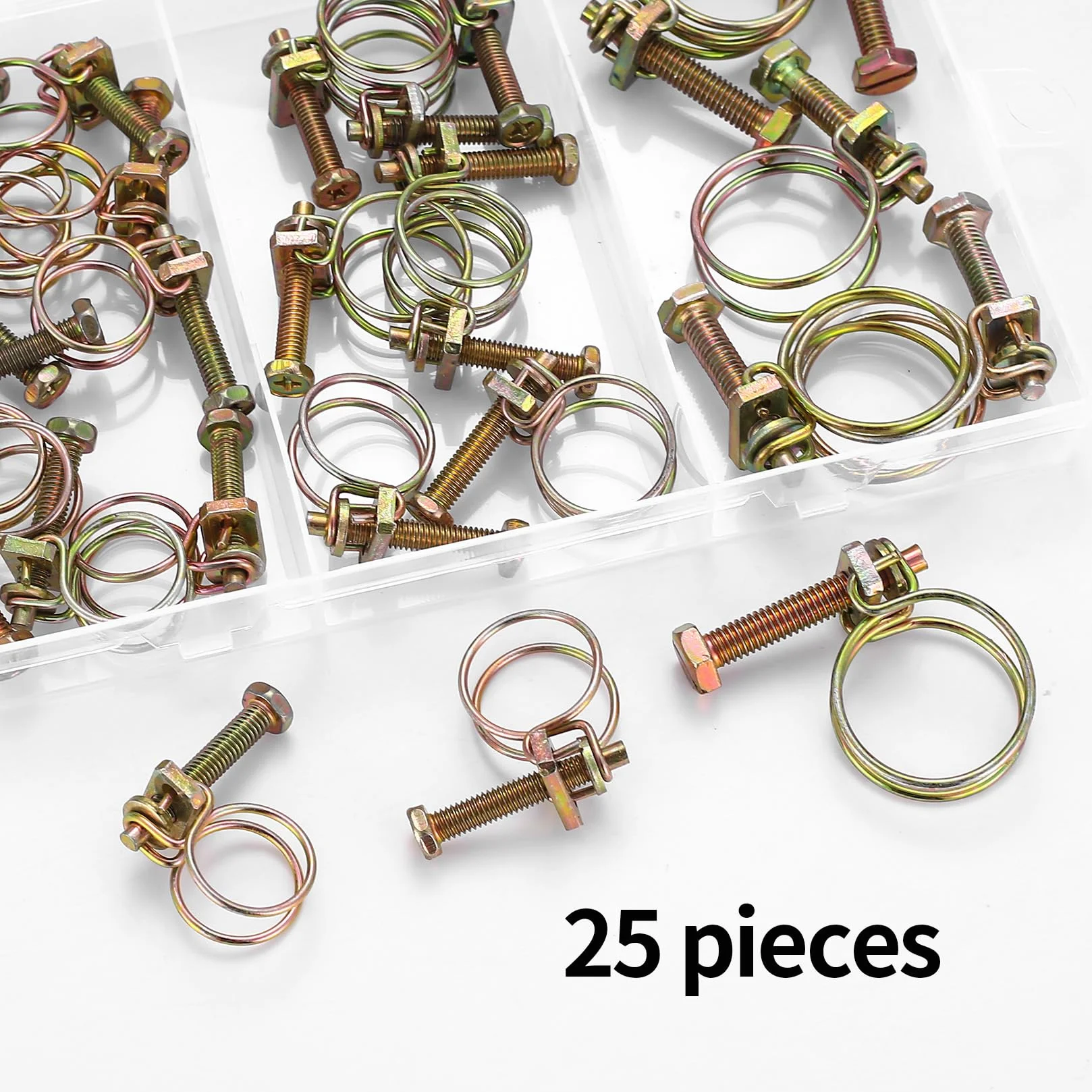 25 Pcs Abrazaderas de Manguera de Alambre Doble, Clips de Manguera de Doble Alambre Ajustable, Clip de Tubo, Abrazadera Metalica para Tubos Tubería de Plomería, 13-16 mm 16-10 mm 21-25 mm