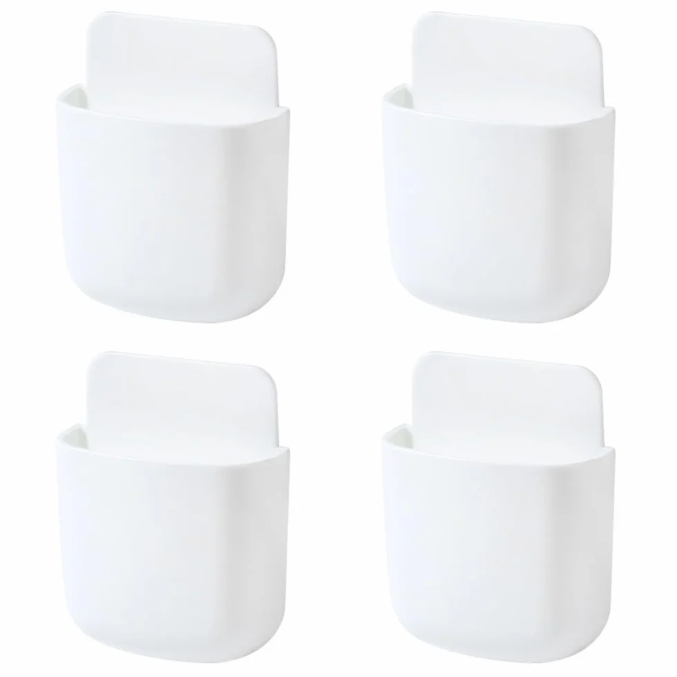 4 Piezas Blanco Soporte de Control Remoto y Carga de Teléfono, Caja de Almacenaje Autoadhesivo
