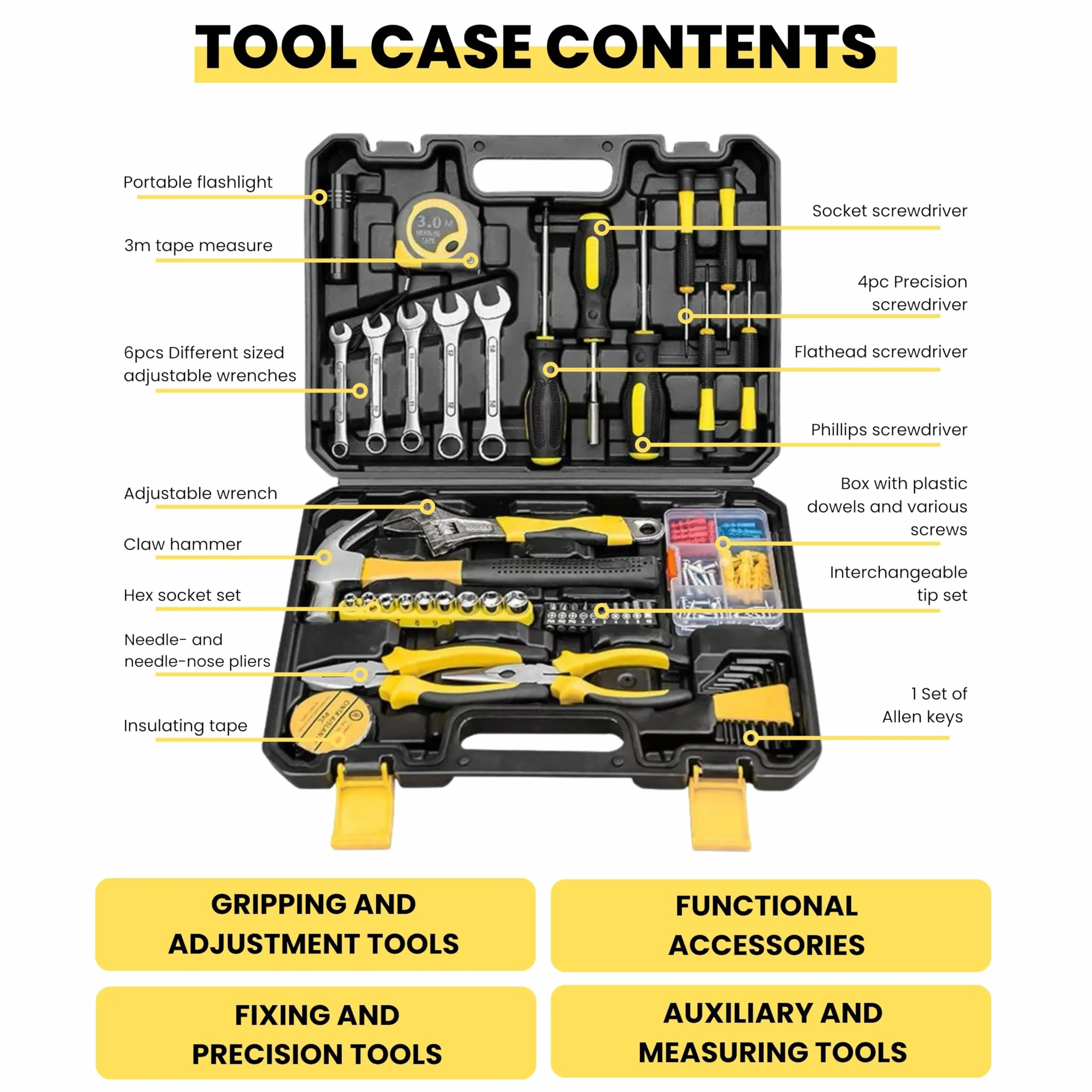Maletín de Herramientas Completo. Caja de Herramientas con 108 piezas. Set de Herramientas Manuales para Bricolaje. Juego de Herramientas Portátil y Organizado para Reparaciones del Hogar