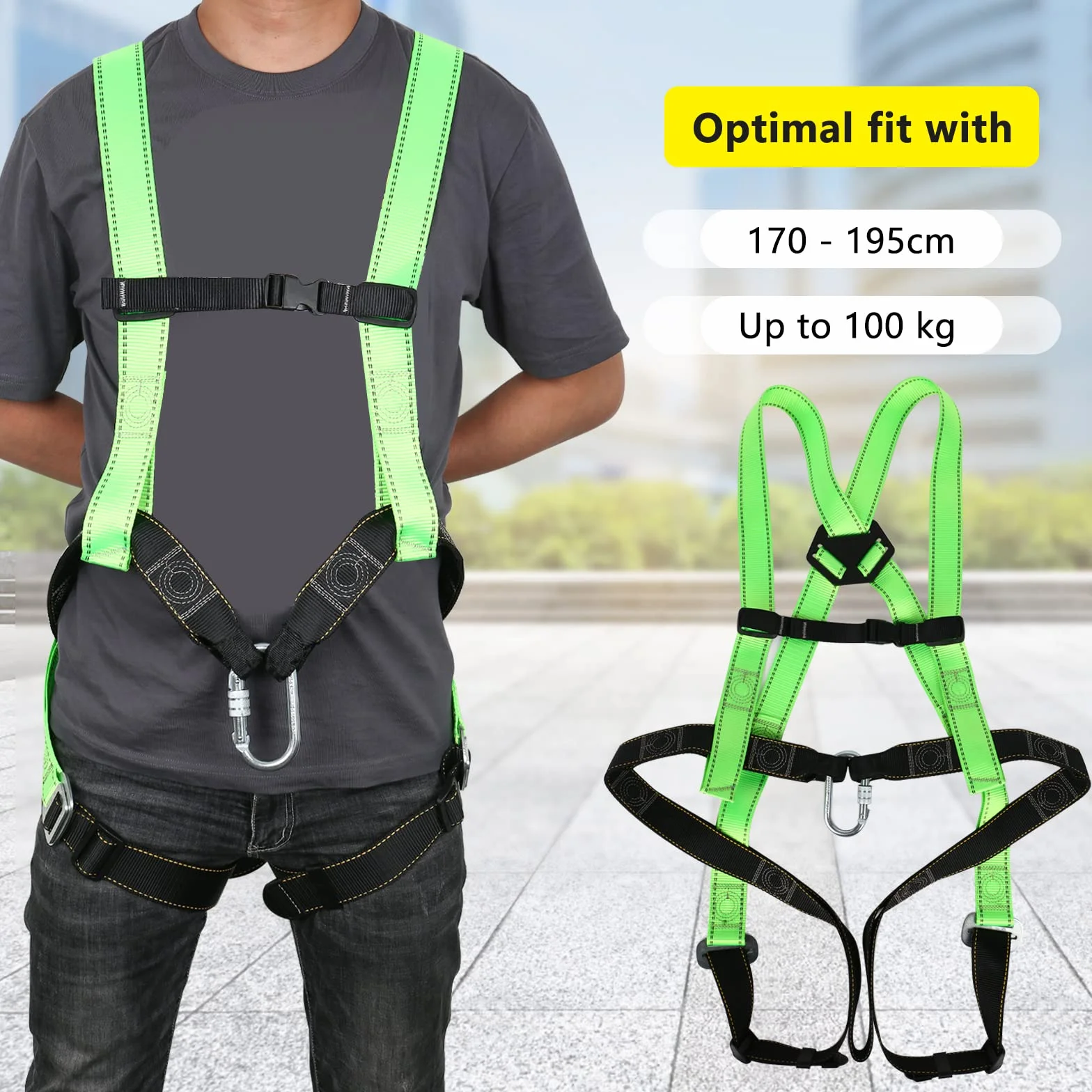 Correa de recogida con mosquetón de rosca, cinturón de seguridad profesional de cuerpo completo, anclaje protección contra caídas, hasta 100 kg