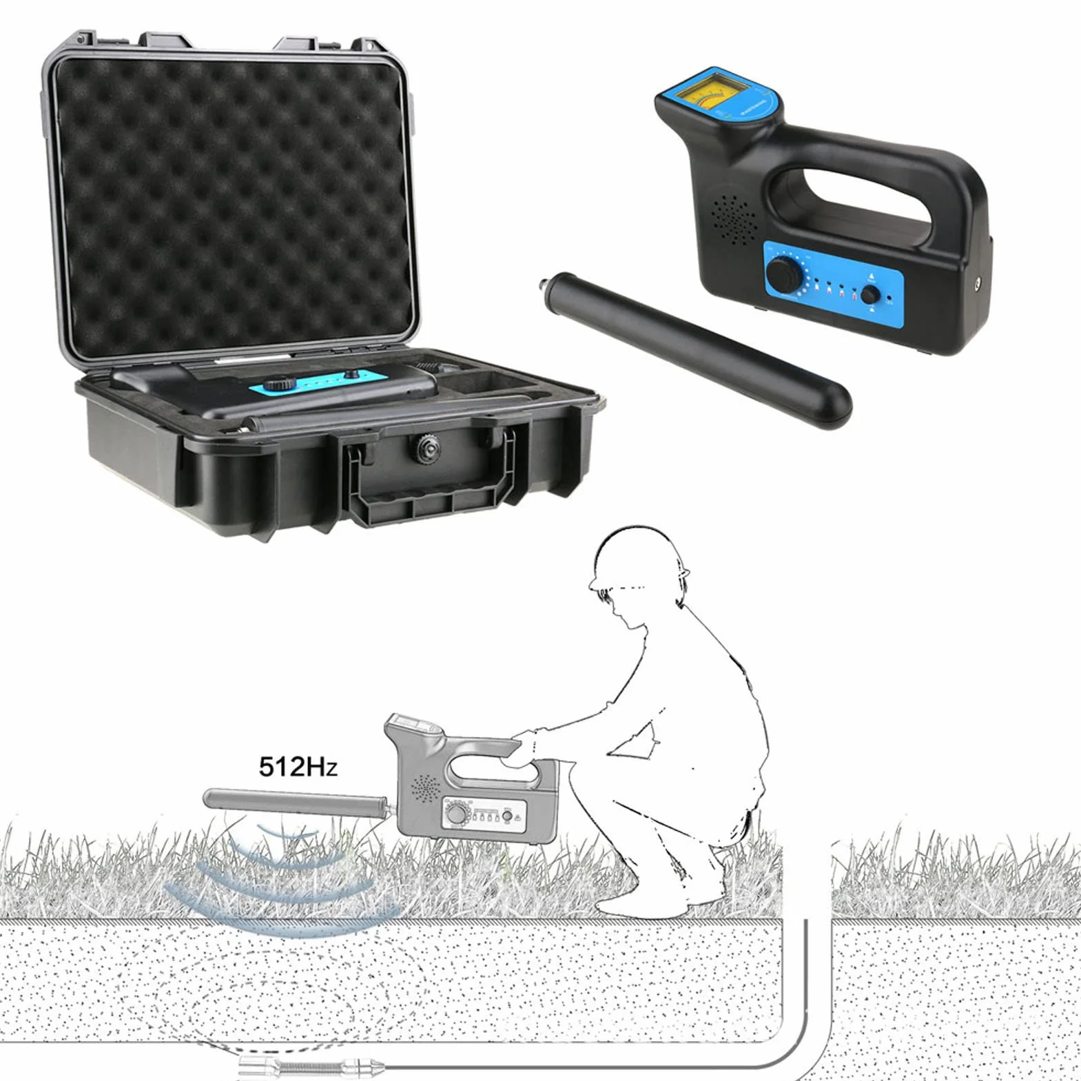 Localizador de Tuberías Subterráneas, Cámara de Endoscopio de Alcantarillado Industrial de Mano, Detector de Bloqueo del Detector del Localizador del Receptor Inalámbrico 512HZ con Transmisor(EU)