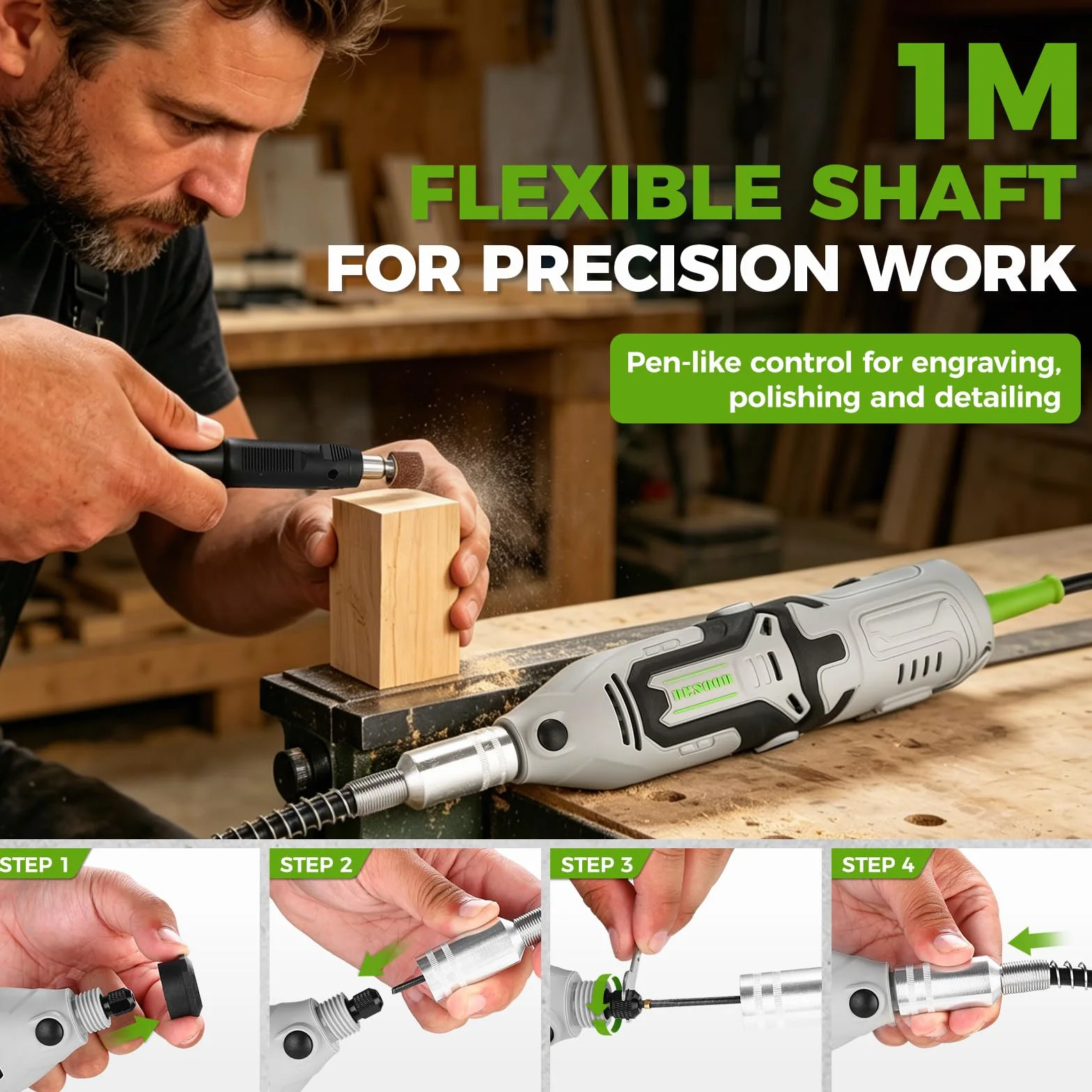 DESOON Mini Amoladora, Herramienta Multifunción de 170 W, Juego con 145 Accesorios, 6 Velocidades, 38.000 rpm, Mandril 3,2 mm, para Grabar, Taladrar, Cortar y Lijar
