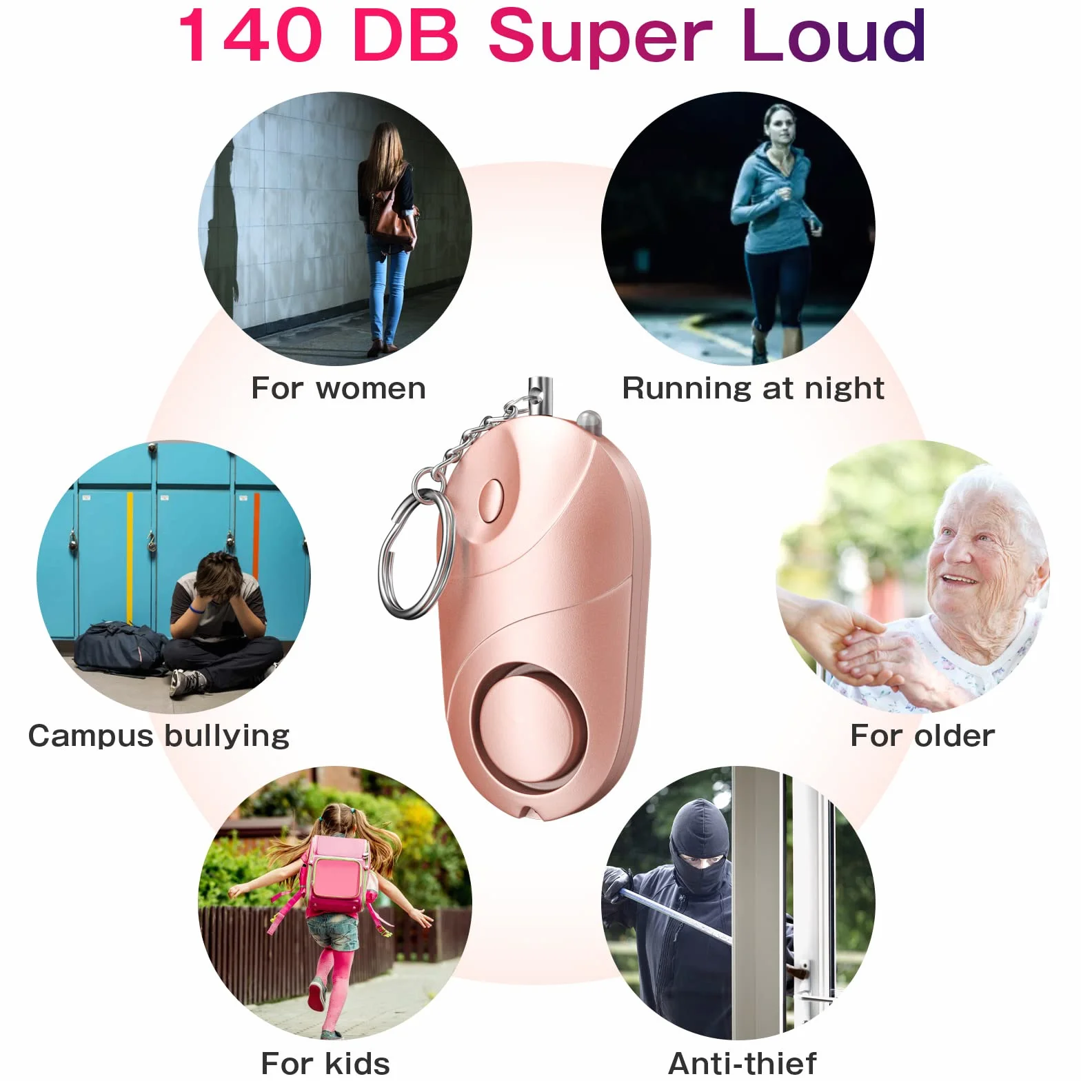 Alarma Personal Qoosea Sonido Seguro Safesound Alarma de Seguridad Personal Llavero Sirena 140 dB con luz LED, Alarma de Seguridad de Autodefensa de Emergencia para Niños/Mujeres/Ancianos/Estudiantes