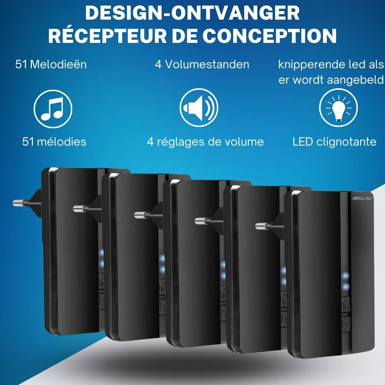Timbre Inalámbrico 5 Receptor IP65 Impermeable 100m 4 Niveles Volumen 51 Melodías Hogar