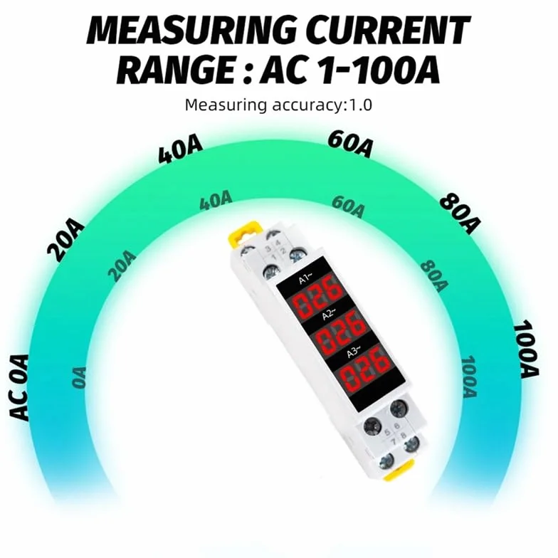 AmperíMetro TrifáSico de Montaje en Carril Din, Minimedidor de Corriente Modular, Indicador de Calibre, Pantalla Digital LED, AmperíMetro Detector