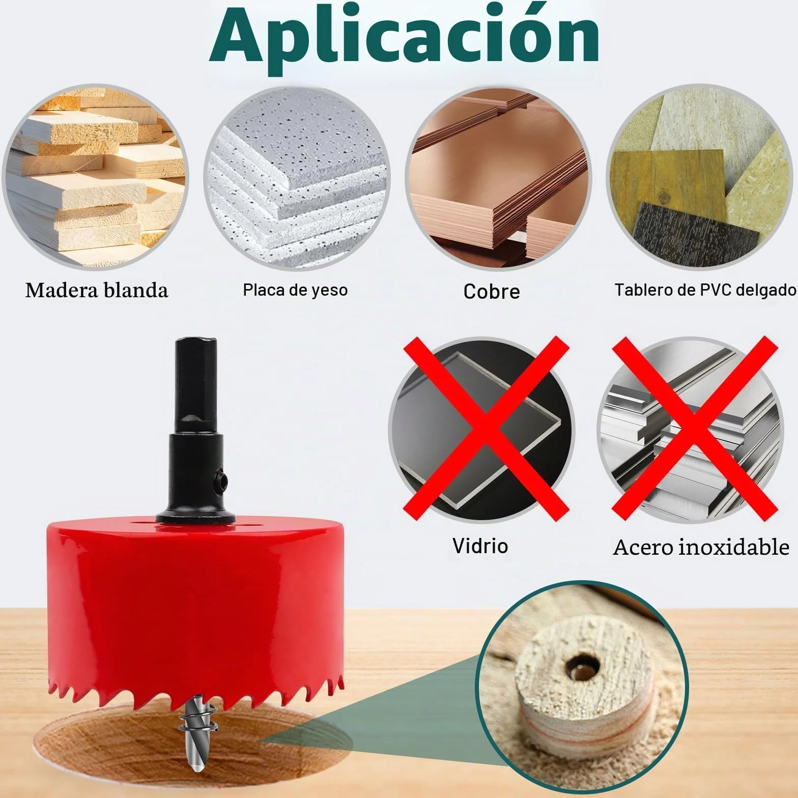 Sierras de Corona 100mm, M42 HSS Bi-Metal Corona Taladro con Adaptador Hexagonal y Taladro, Corona Metal para Pladur Madera Plástico, 1 pieza Rojo