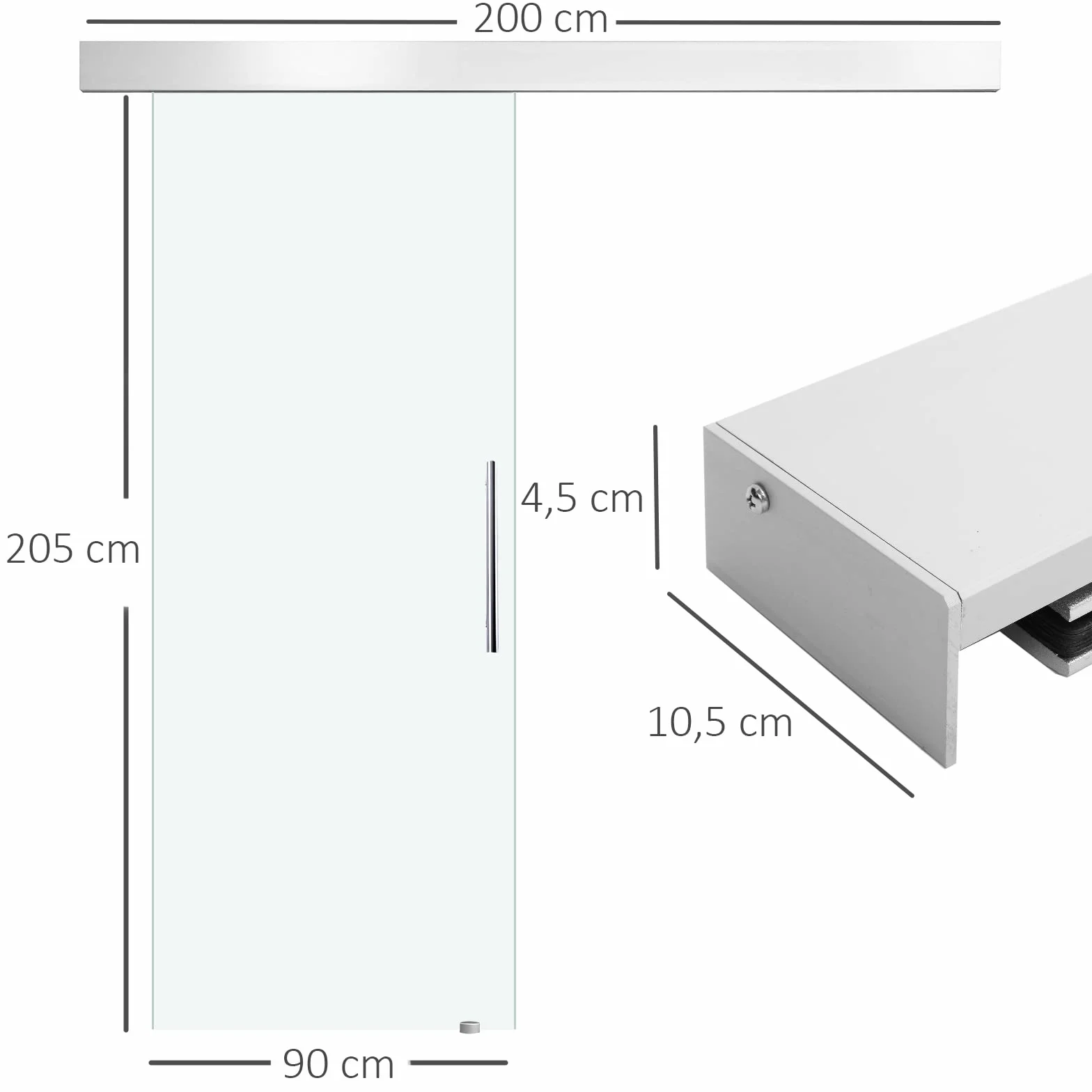 HOMCOM Puerta Corredera 90x205 cm Puerta Corrediza de Cristal con Riel Silenciosa para Sala de Estar Comedor Translúcido