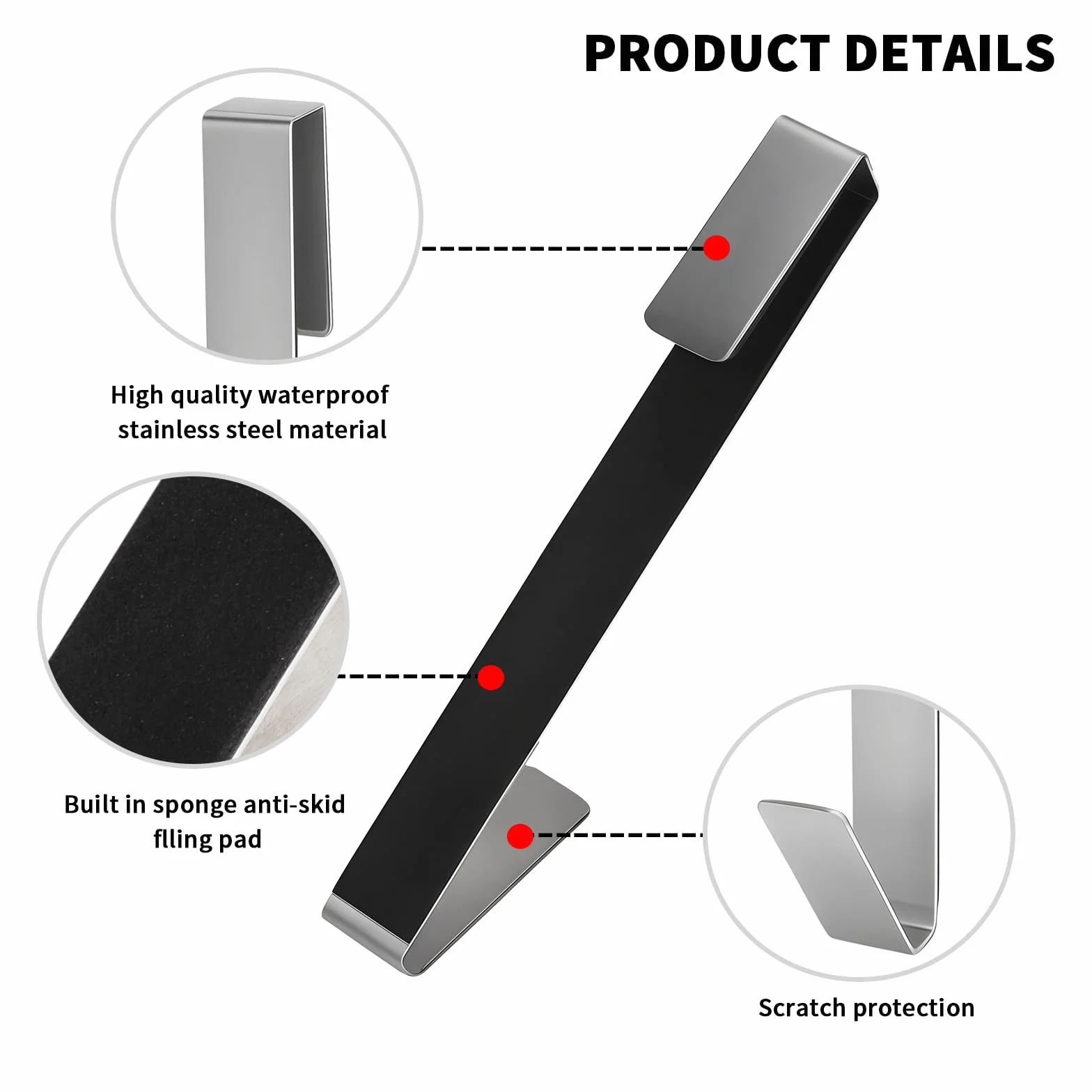 Ganchos de Ducha 4 Piezas en Acero Inoxidable - Porta Toallas para Vidrio sin Perforar, Antideslizante y Resistente, Fácil de Colgar para Baño, Ducha y Cocina para Vidrio hasta 13mm de Espesor
