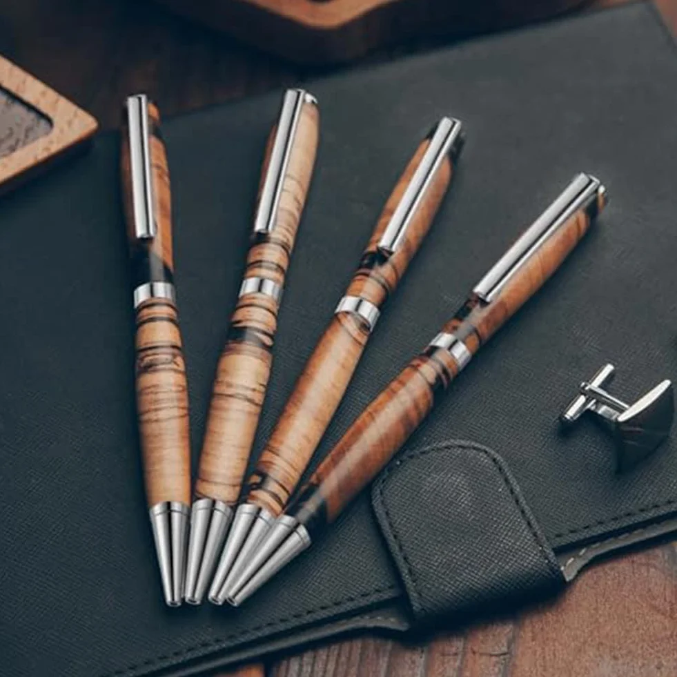 Kit de 10 bolígrafos para torneado de madera de 7 mm, plateado