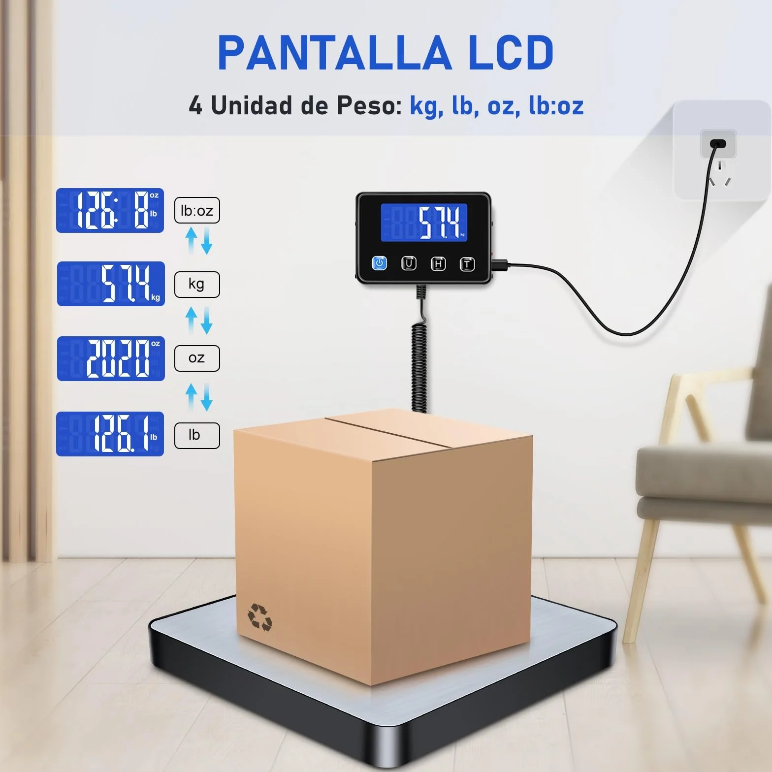 Báscula para Paquetes 440lb, Bascula Digital Alta Precisión 10g con Retención/Tara/LCD, Balanza Postal USB
