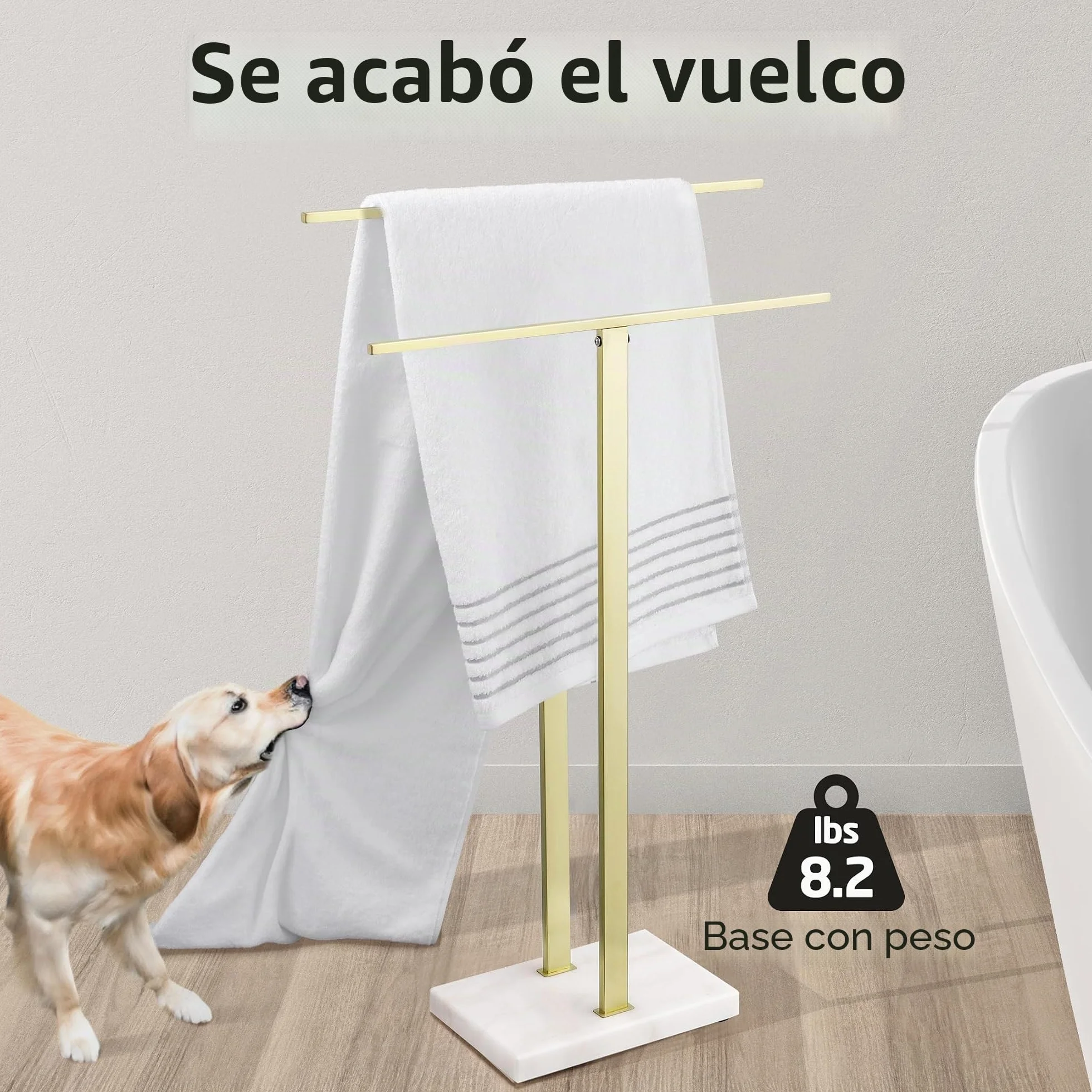 KES Toallero de Pie en Oro, Toallero Independiente con 2 Brazos, Toallero de Acero Inoxidable SUS304, Base de mármol, BTH217-BZ