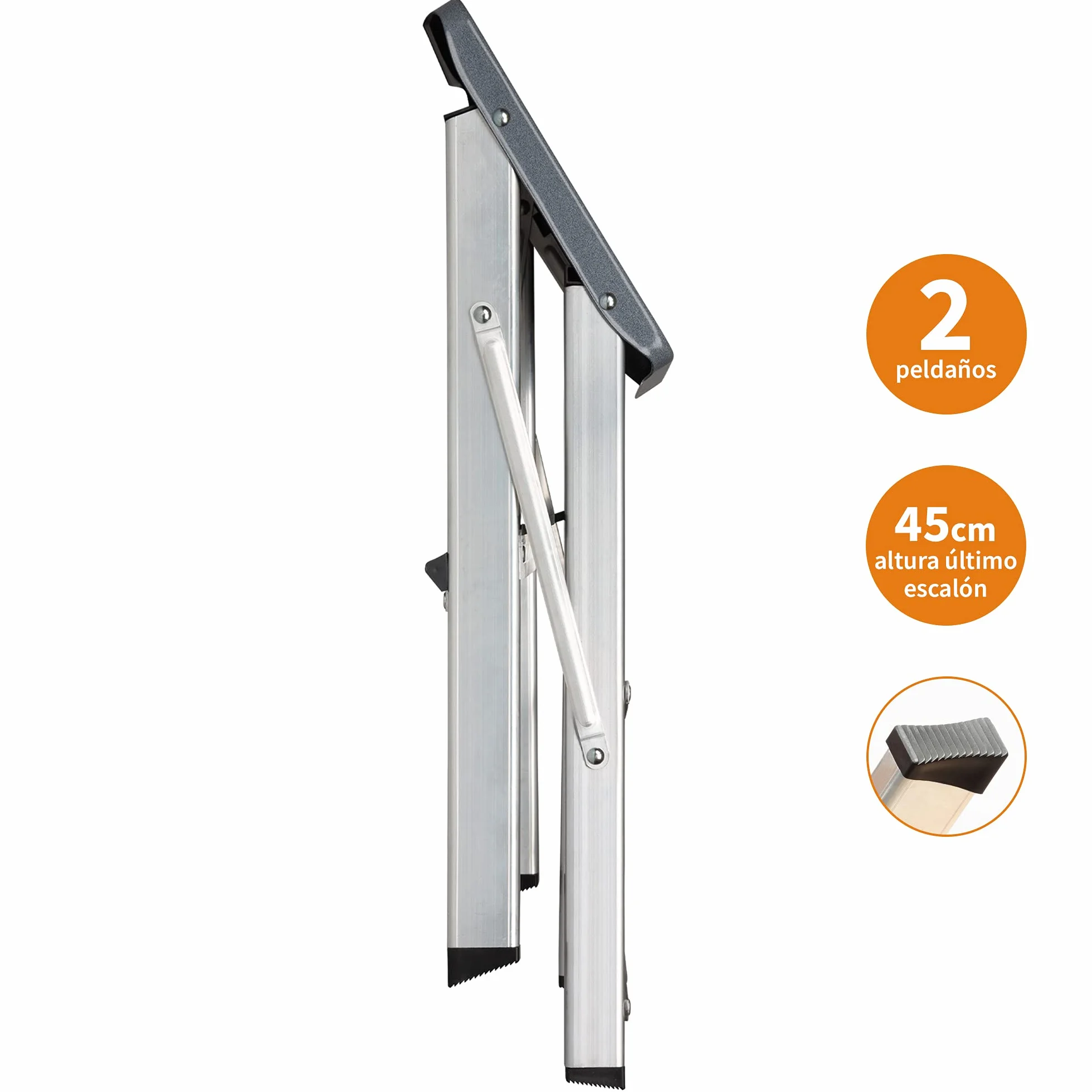packer PRO Escaleras Plegables Aluminio de Tijera Super Resistente hasta 150Kg, Acero y Aluminio Antideslizantes, Altura de Trabajo hasta 245cm, 2 Peldaños