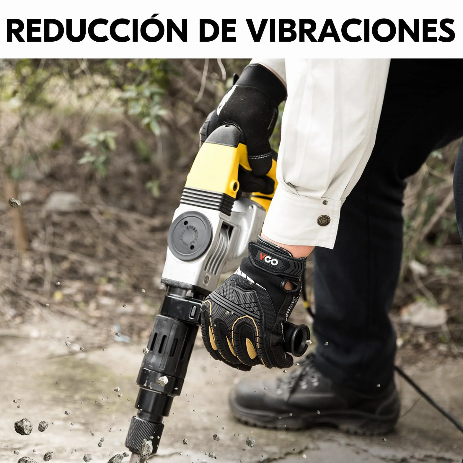 Vgo... Guante de Trabajo Resistentes Touchscreen Guantes Protección Antivibración para Obra Portero Montaje Mecánicos, 1 par
